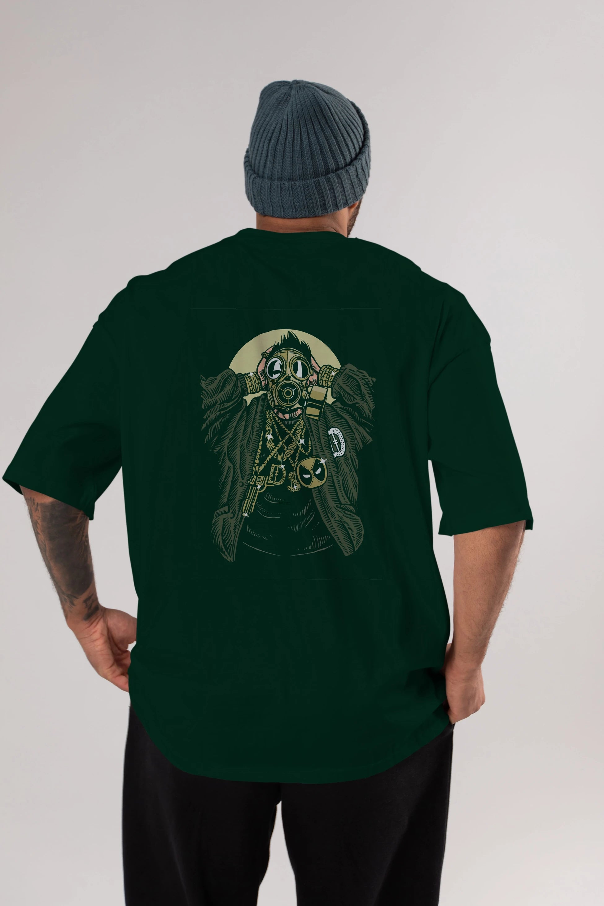 Gasmask Gangsta Arka Baskılı Oversize t-shirt Erkek Kadın Unisex %100 Pamuk