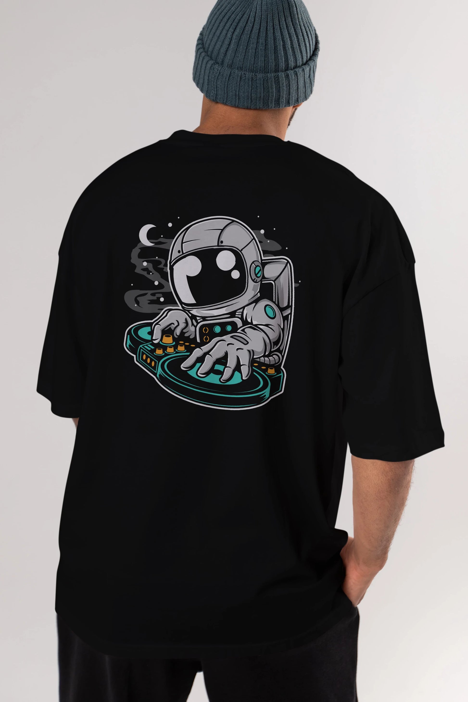 Astronaut DJ Arka Baskılı Oversize t-shirt Erkek Kadın Unisex