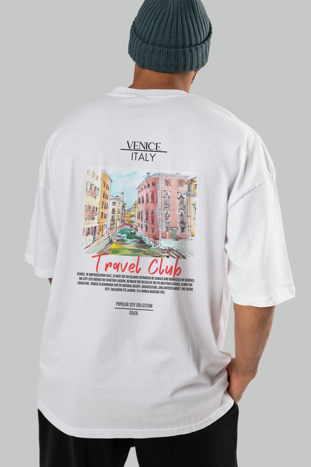 Venice İtaly Arka Baskılı Oversize t-shirt Erkek Kadın Pamuk Bisiklet Yaka tişort