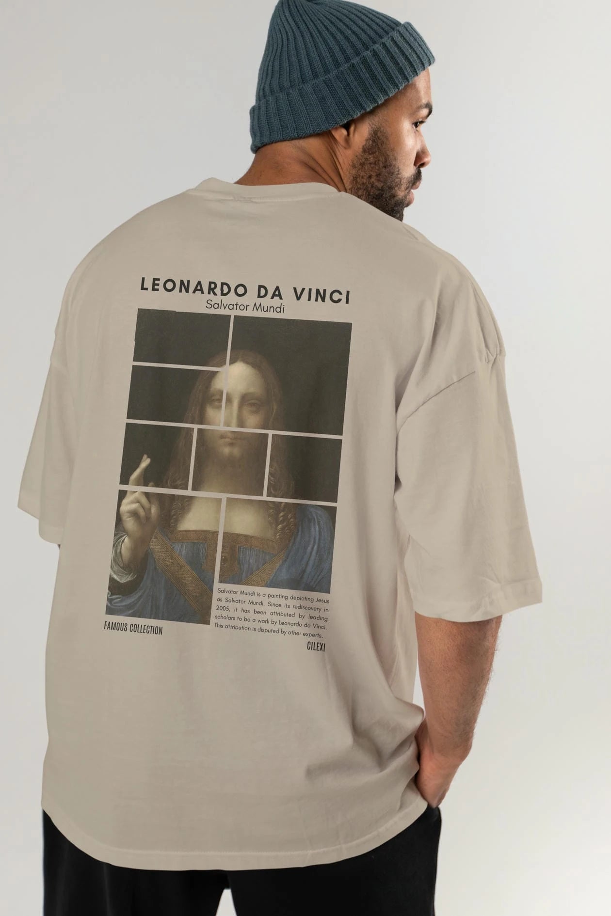 Salvador Mundi Arka Baskılı Oversize t-shirt Erkek Kadın Bisiklet Yaka Pamuk tişort