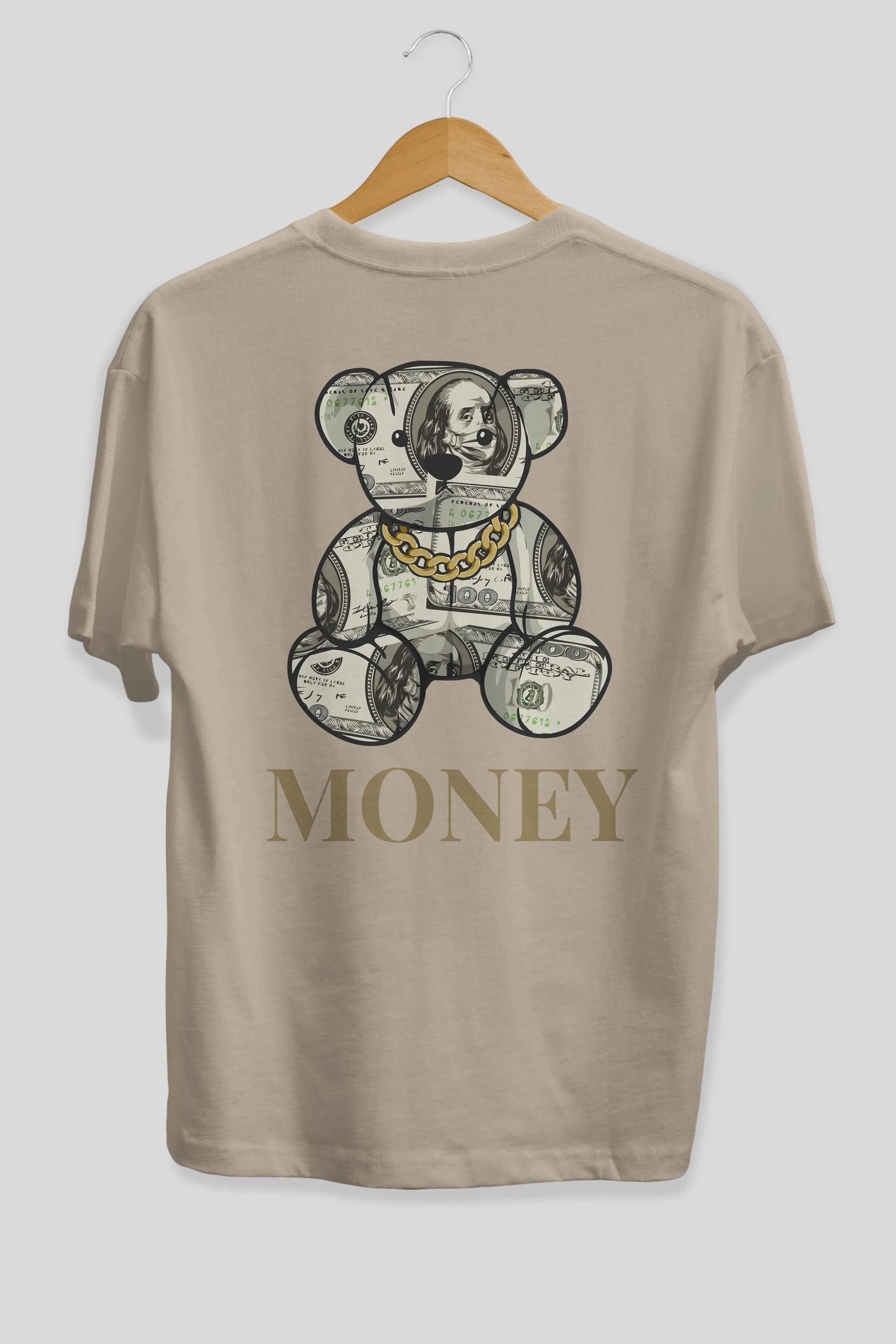Teddy Bear Money Arka Baskılı Oversize t-shirt Erkek Kadın Unisex