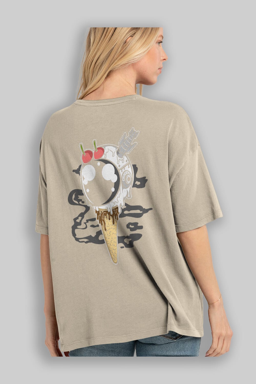 Astronaut Ice Cream Arka Baskılı Oversize t-shirt Erkek Kadın Unisex