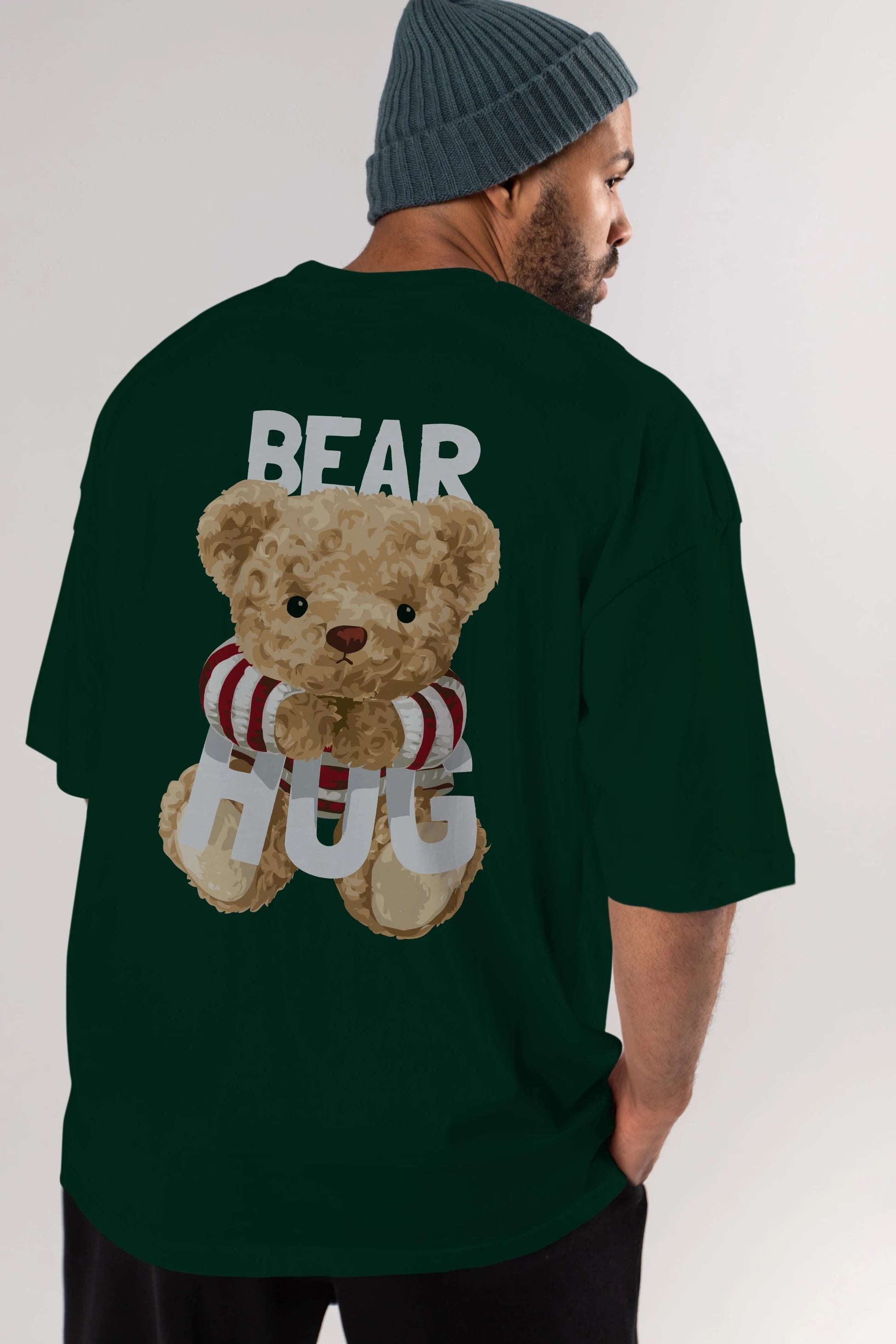 Teddy Bear Hug Arka Baskılı Oversize t-shirt Erkek Kadın Unisex %100 Pamuk