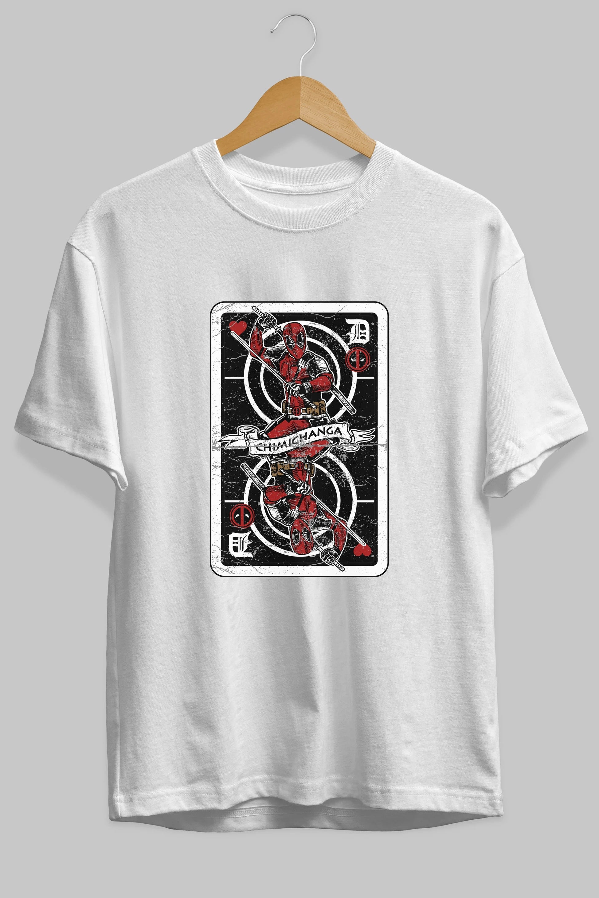 Deadpool Card Ön Baskılı Oversize t-shirt Erkek Kadın Unisex %100 Pamuk tişort