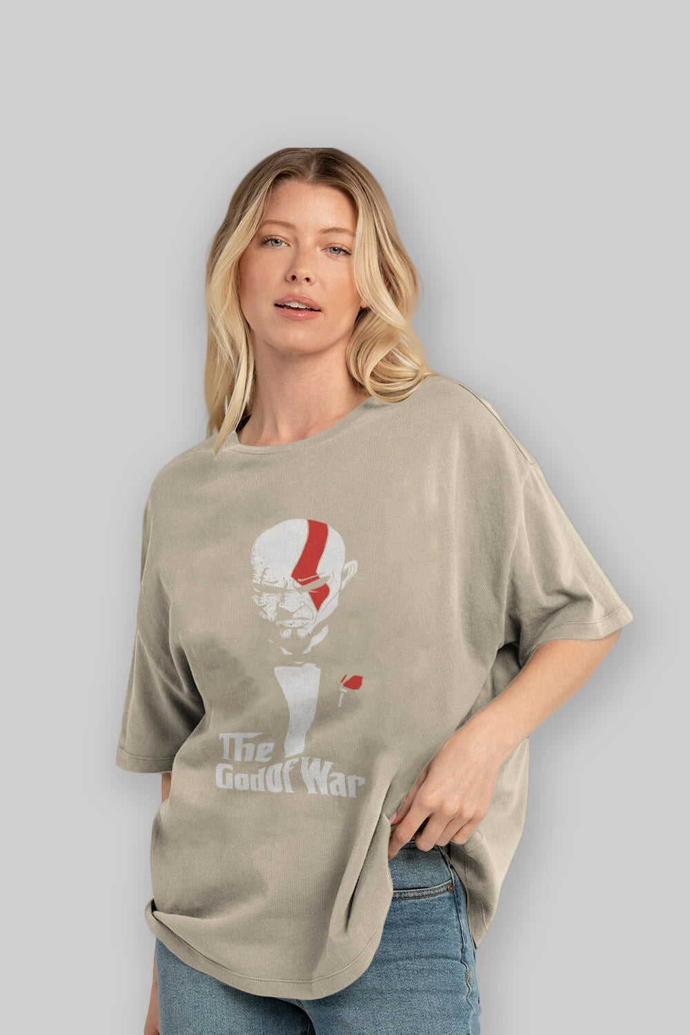 The God of War Ön Baskılı Oversize t-shirt Erkek Kadın Unisex %100 Pamuk Bisiklet Yaka tişort