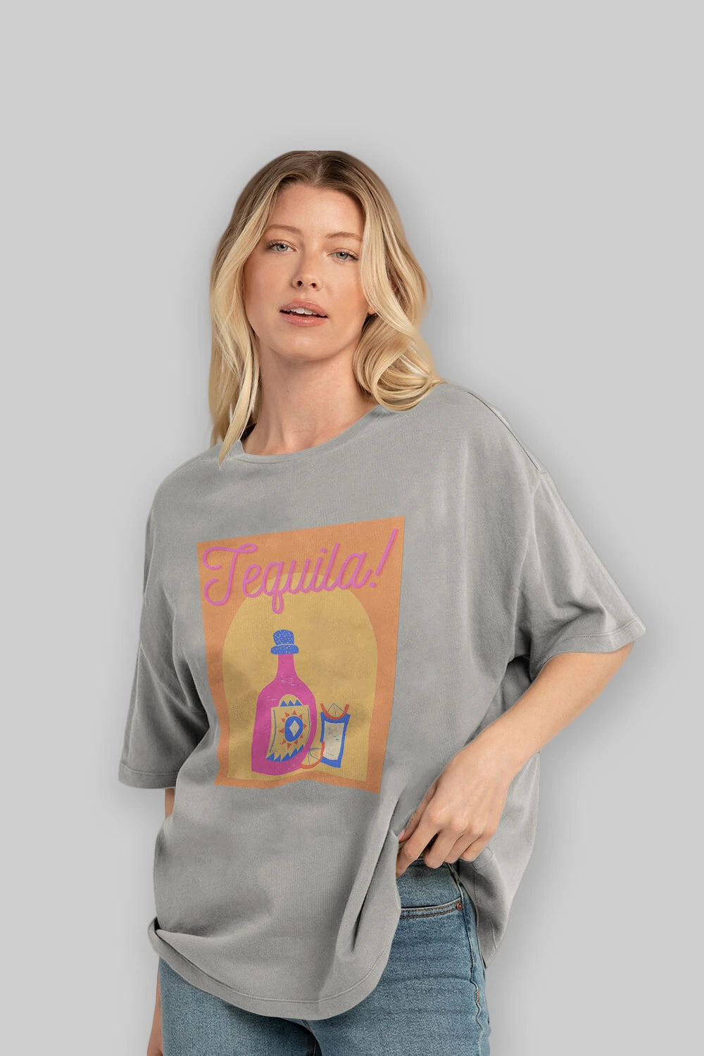 Tequila Ön Baskılı Oversize t-shirt Erkek Kadın Unisex %100 Pamuk Bisiklet Yaka tişort