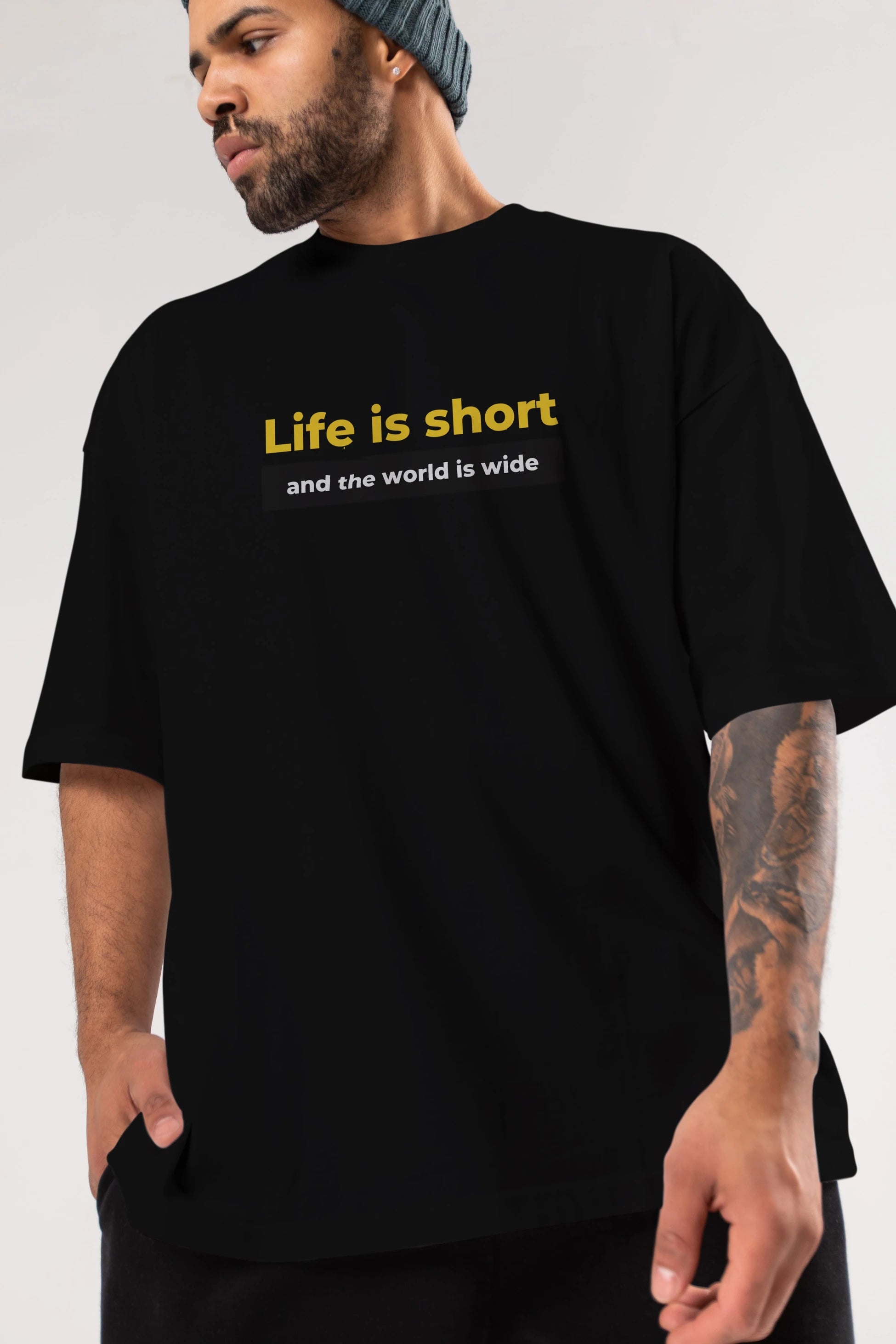 Life is Short Yazılı Ön Baskılı Oversize t-shirt Erkek Kadın Unisex