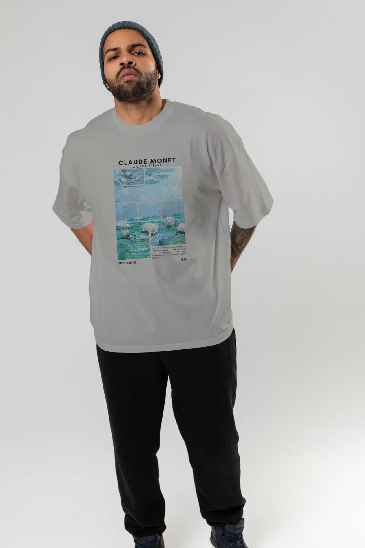 Claude Monet ön Baskılı Oversize t-shirt Erkek Kadın Bisiklet Yaka Pamuk tişort