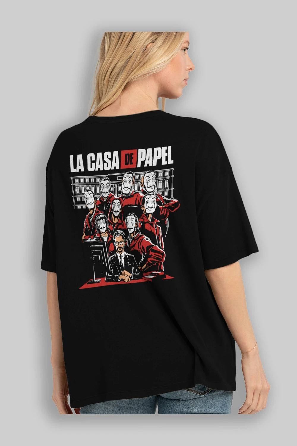 La Casa De Papel (5) Arka Baskılı Oversize t-shirt Erkek Kadın Unisex %100 Pamuk Bisiklet Yaka tişort