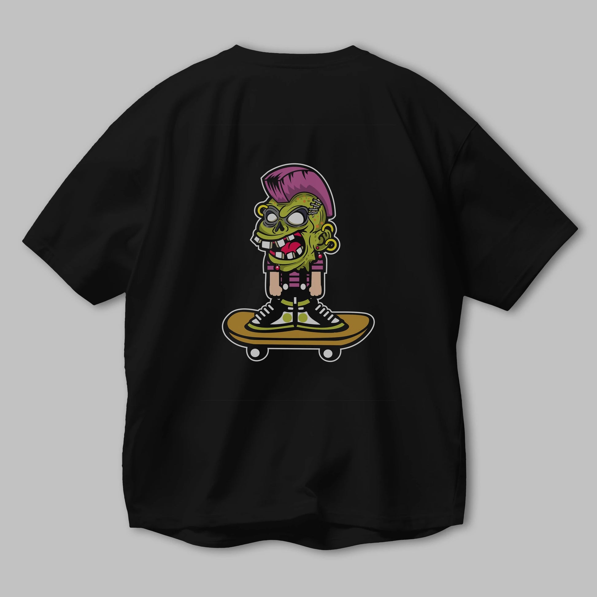 Zombie Punk Skater Arka Baskılı Oversize t-shirt Erkek Kadın Unisex %100 Pamuk tişort