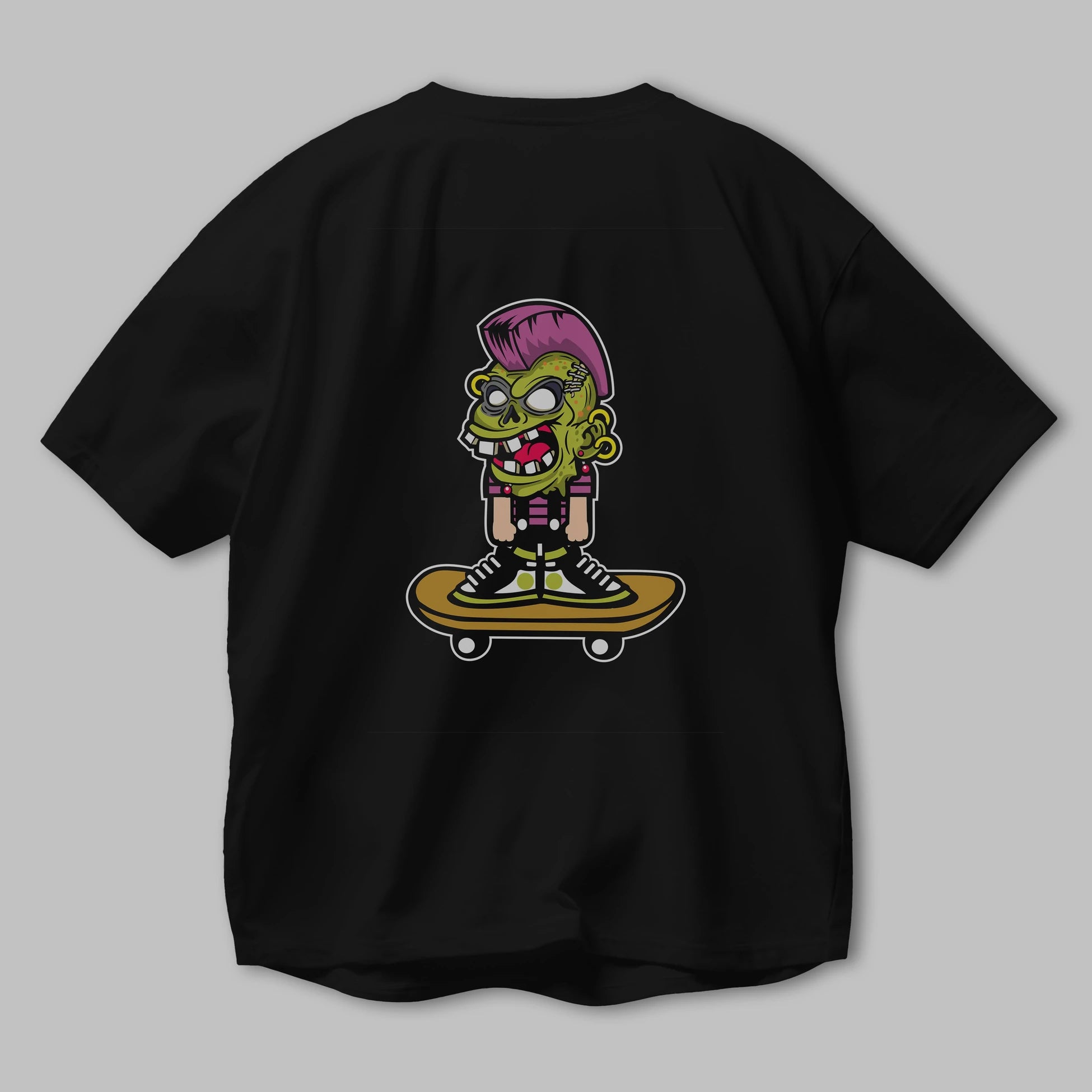 Zombie Punk Skater Arka Baskılı Oversize t-shirt Erkek Kadın Unisex %100 Pamuk tişort