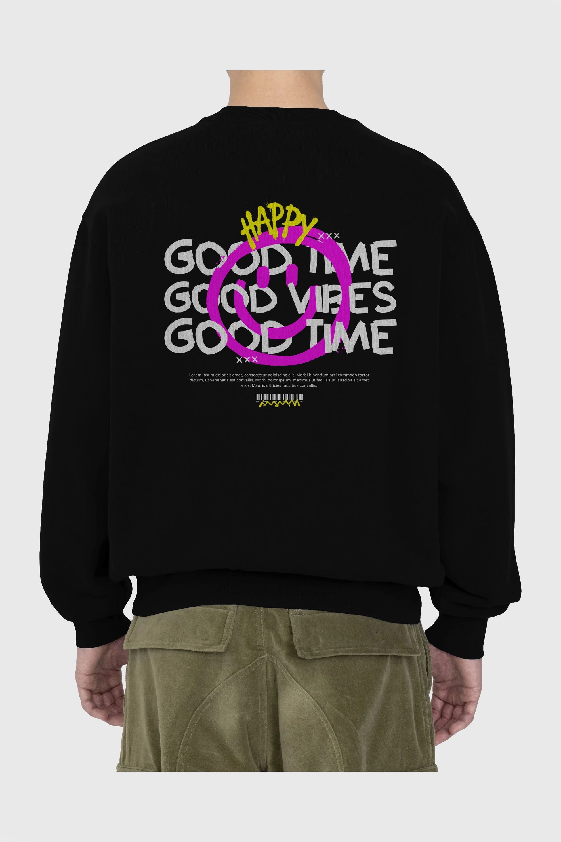 Happy Good Time Yazılı Arka Baskılı Oversize Sweatshirt Erkek Kadın Unisex