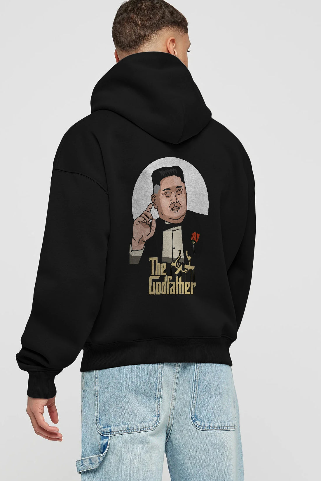 Godfather Jong Un Arka Baskılı Hoodie Oversize Kapüşonlu Sweatshirt Erkek Kadın Unisex