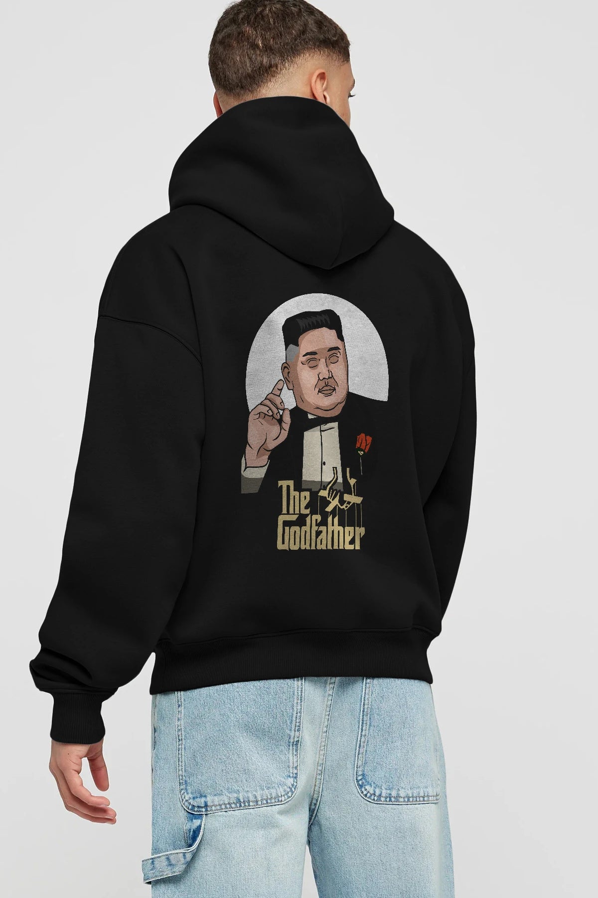 Godfather Jong Un Arka Baskılı Hoodie Oversize Kapüşonlu Sweatshirt Erkek Kadın Unisex