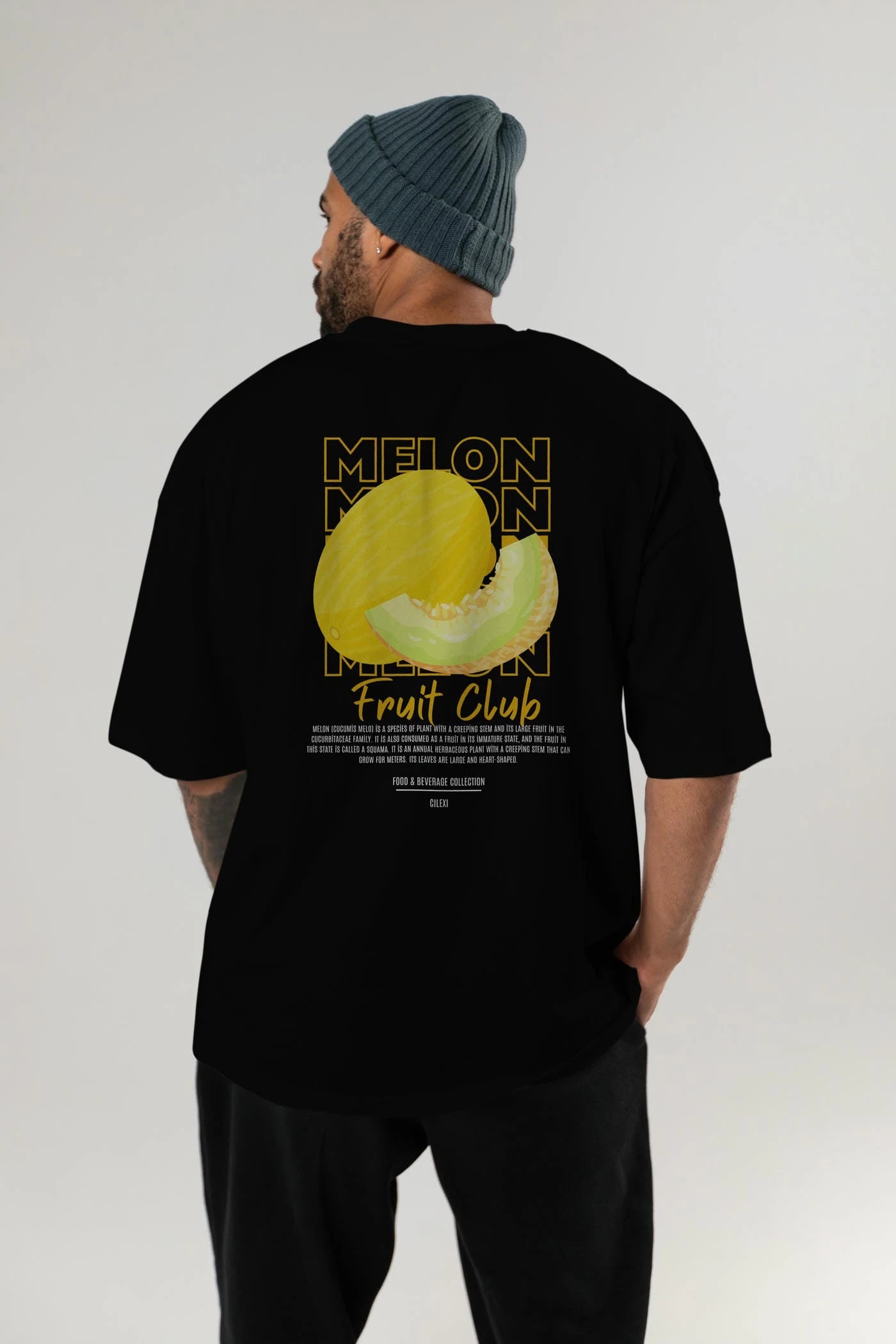 Melon Arka Baskılı Oversize t-shirt Erkek Kadın Pamuk Bisiklet Yaka tişort