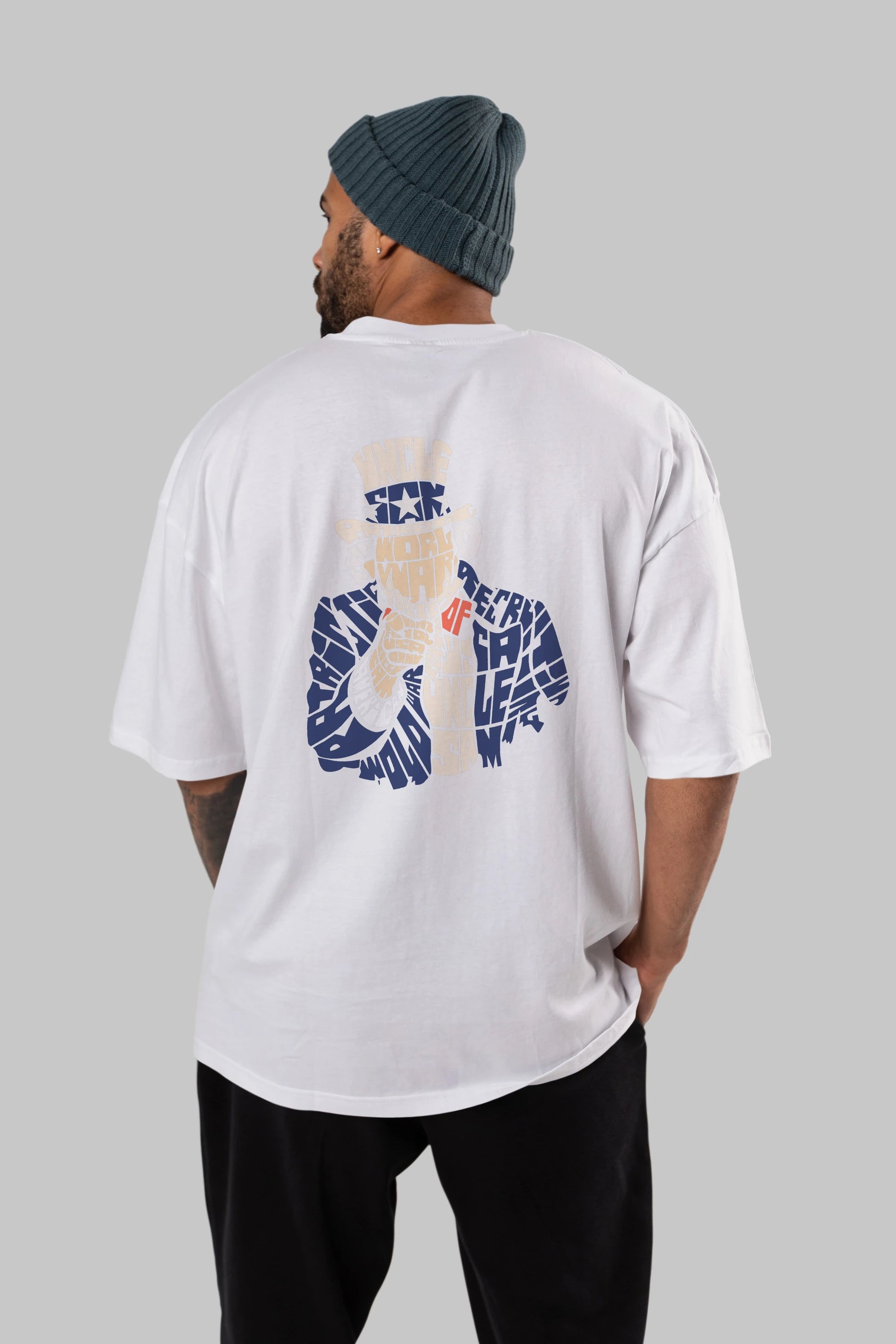Uncle Sam Arka Baskılı Oversize t-shirt %100 pamuk Erkek Kadın Unisex