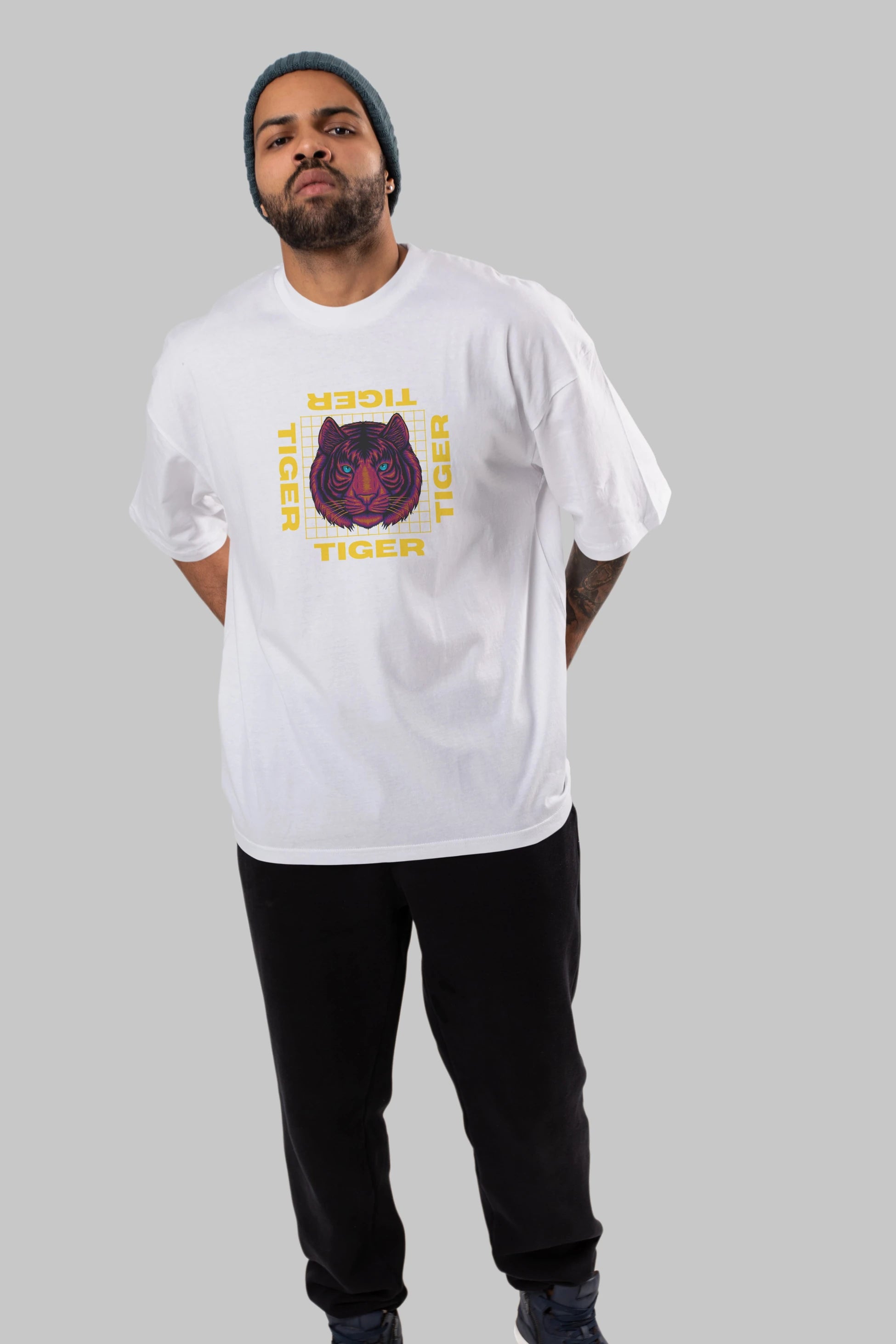 Tiger Yazılı Streetwear Ön Baskılı Oversize t-shirt Erkek Kadın Unisex