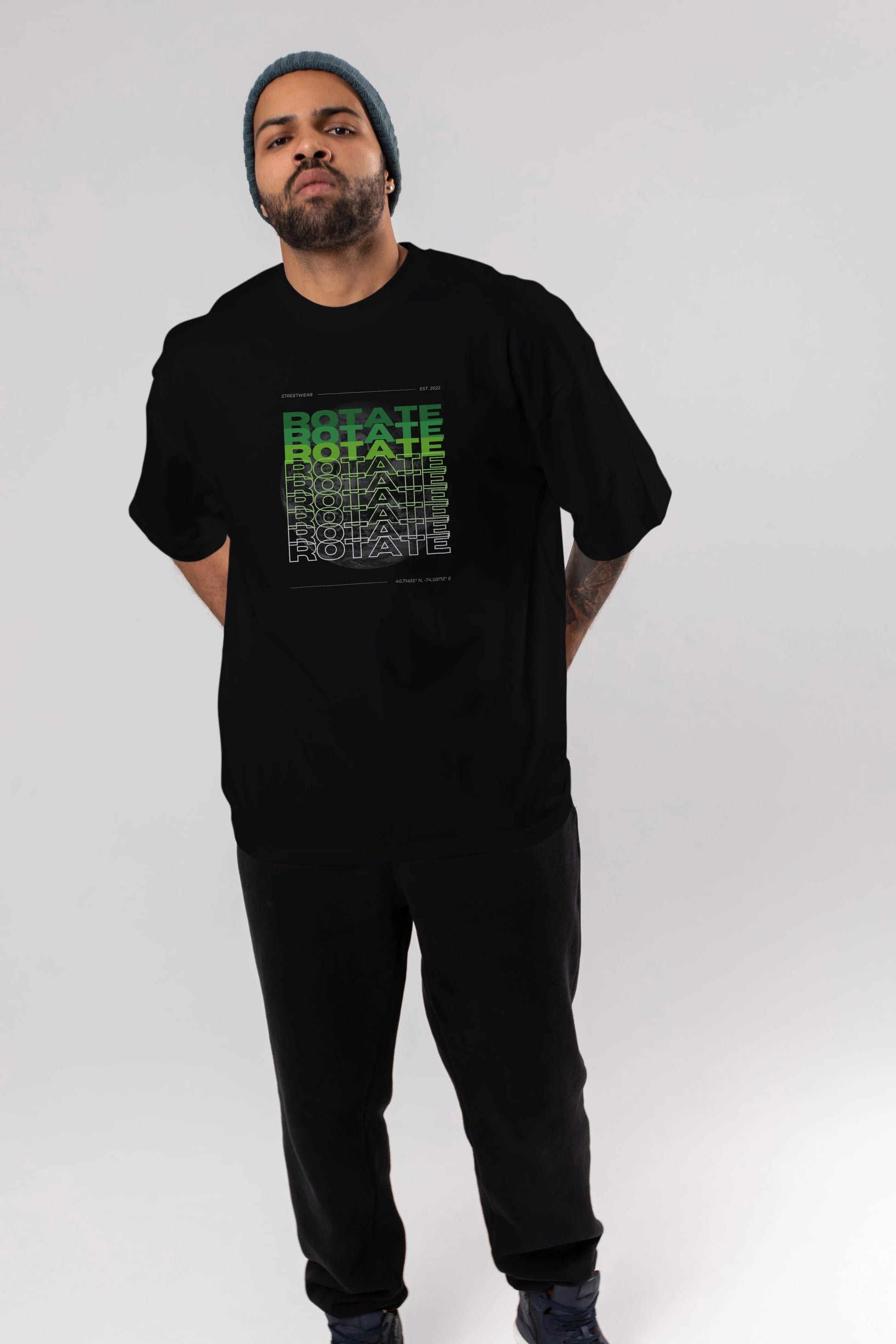 Rotate Yazılı Ön Baskılı Oversize t-shirt Erkek Kadın Unisex