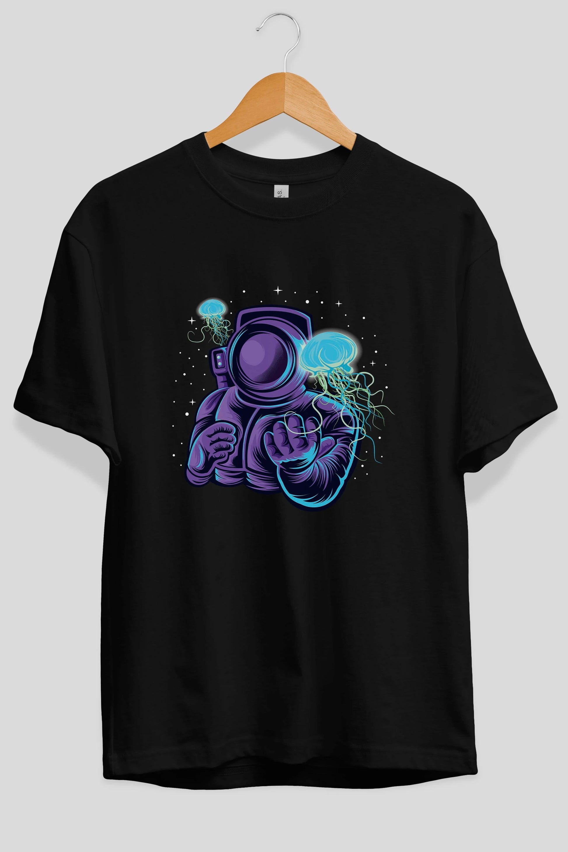 Astronaut and Jellyfish Ön Baskılı Oversize t-shirt Erkek Kadın Unisex