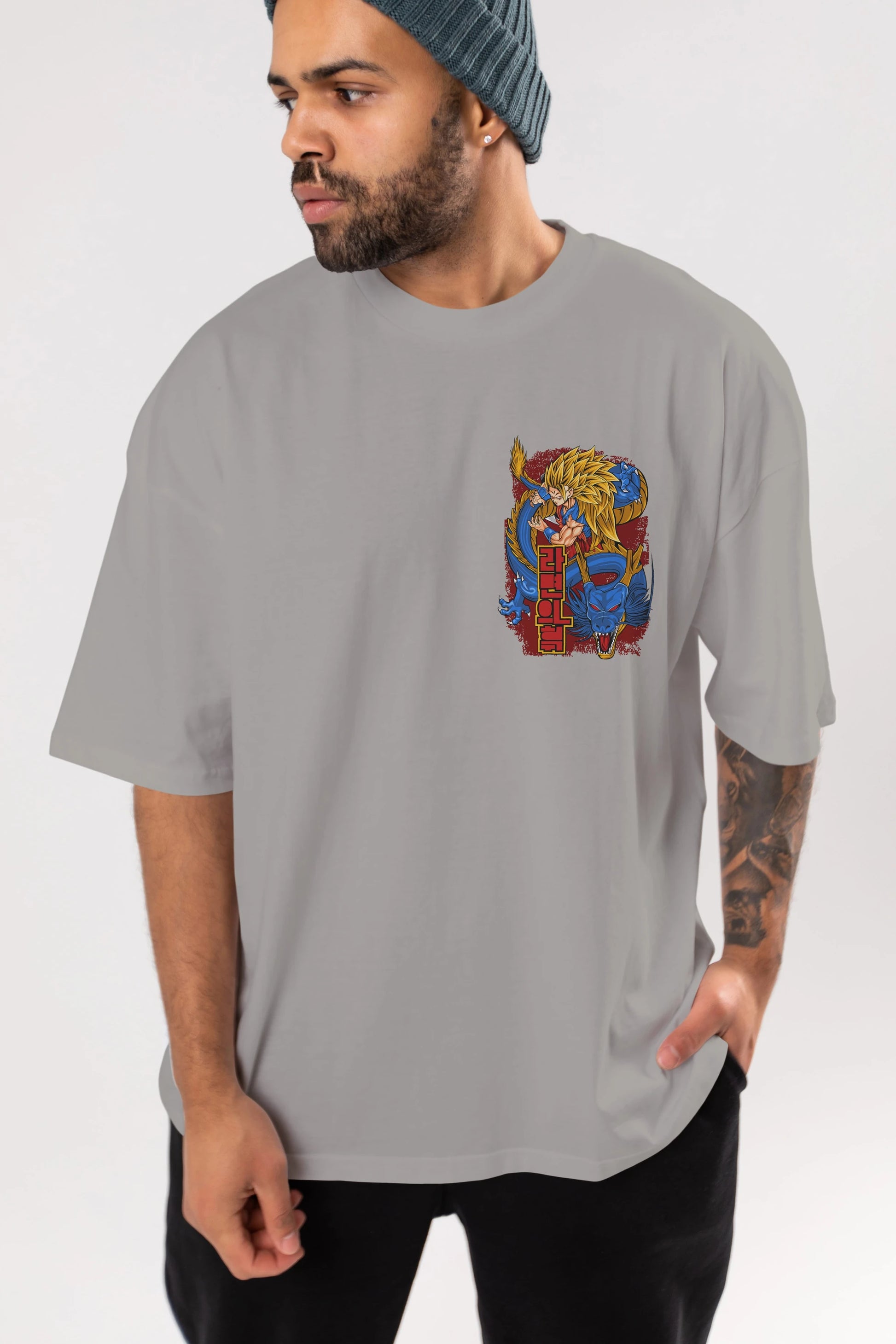 DRAGON BALL Z Ön Sol Baskılı Oversize t-shirt Erkek Kadın Unisex %100 Pamuk Bisiklet Yaka tişort