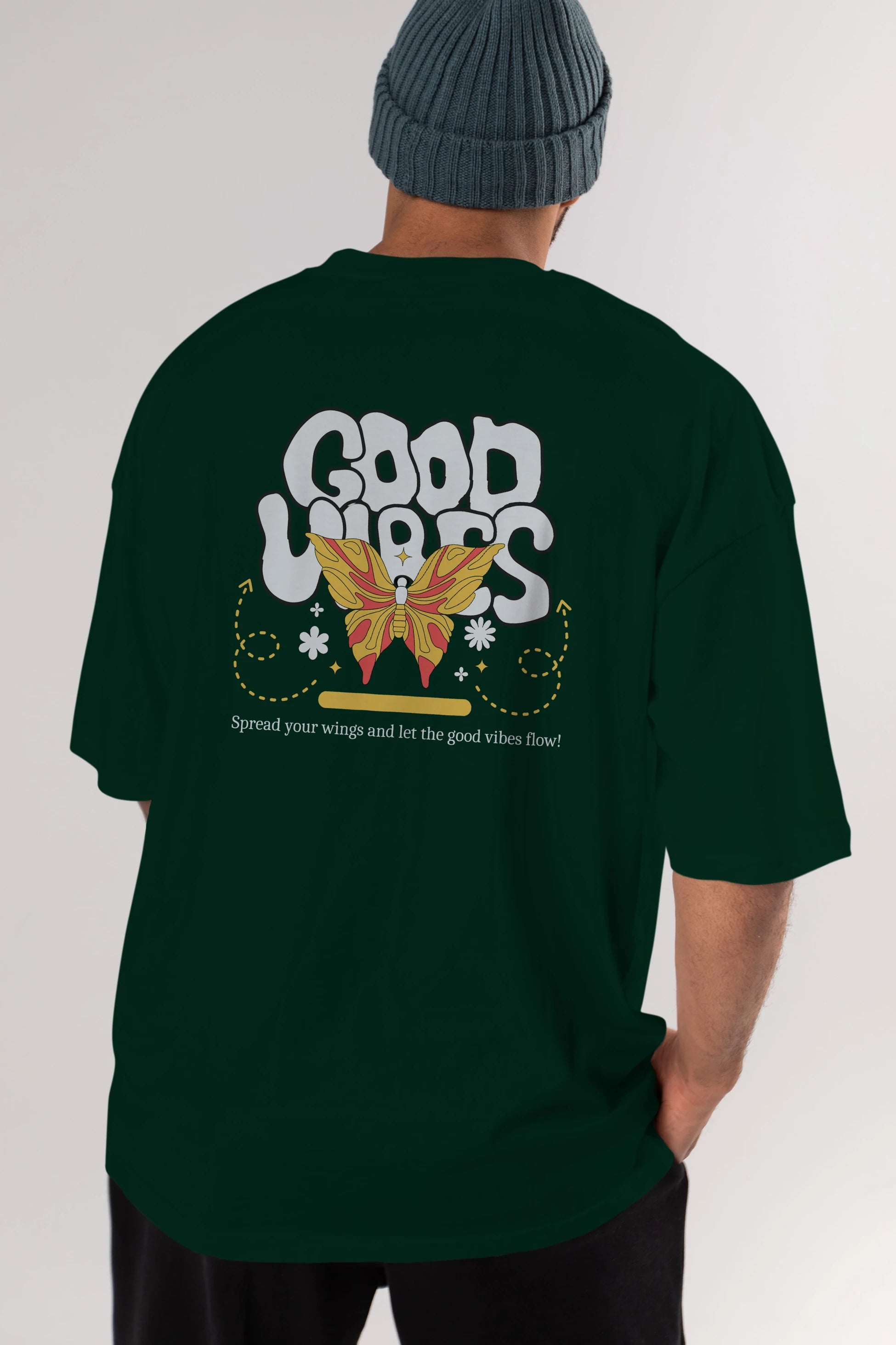 Good Vibes Yazılı 4 Arka Baskılı Oversize t-shirt Erkek Kadın Unisex