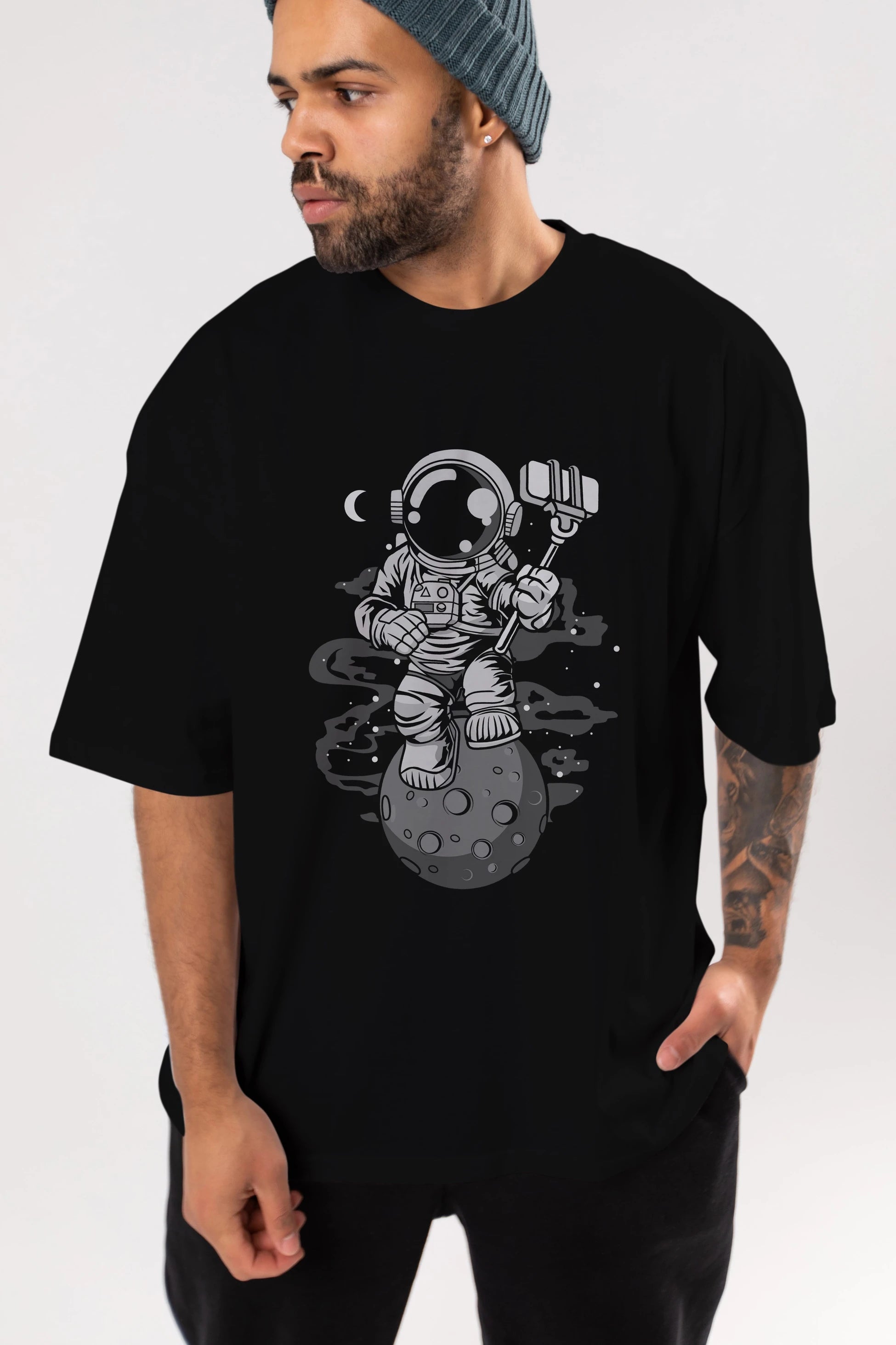 Astronaut Selfie Ön Baskılı Oversize t-shirt Erkek Kadın Unisex