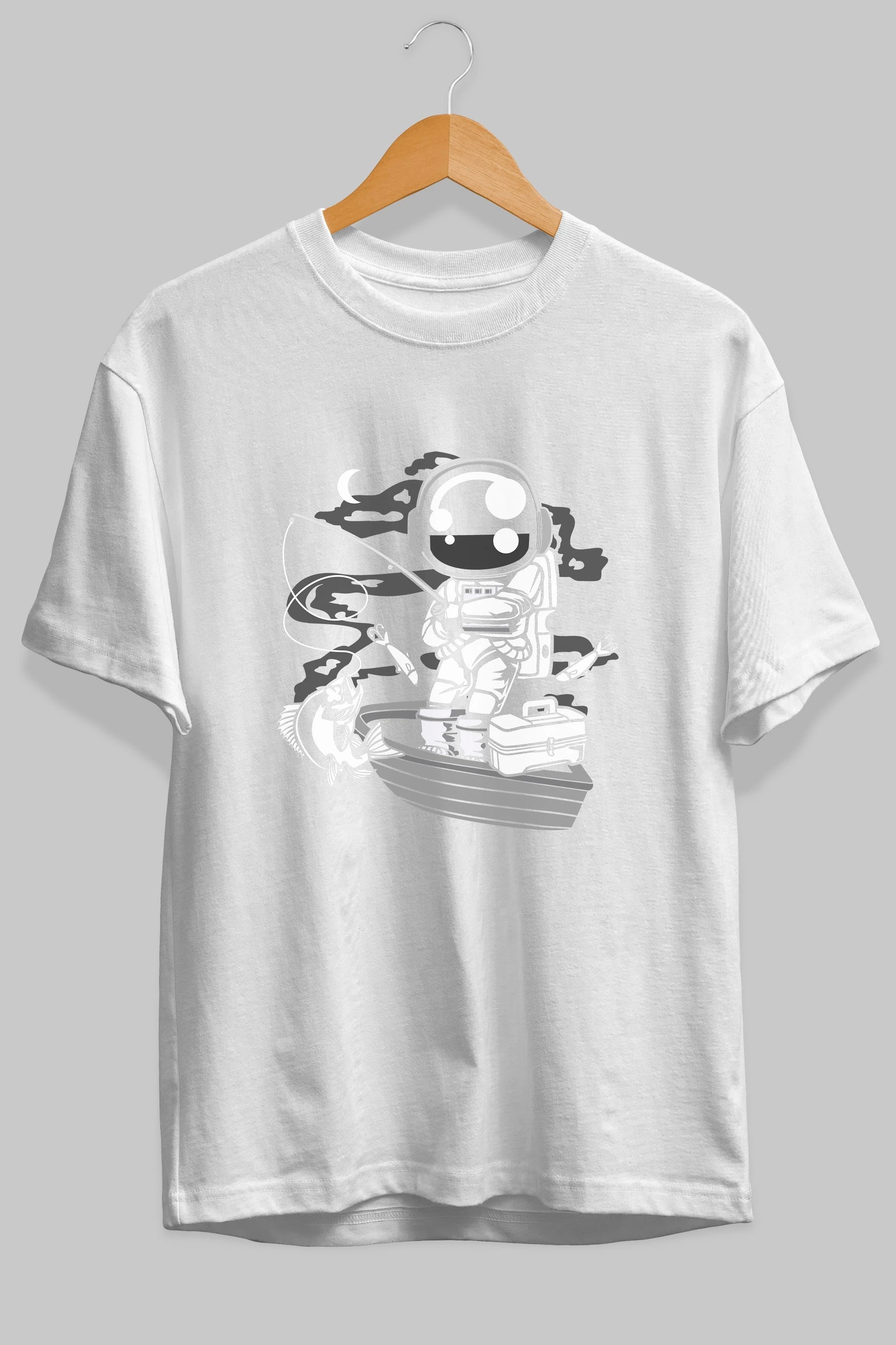 Astronaut Fisherman Ön Baskılı Oversize t-shirt Erkek Kadın Unisex