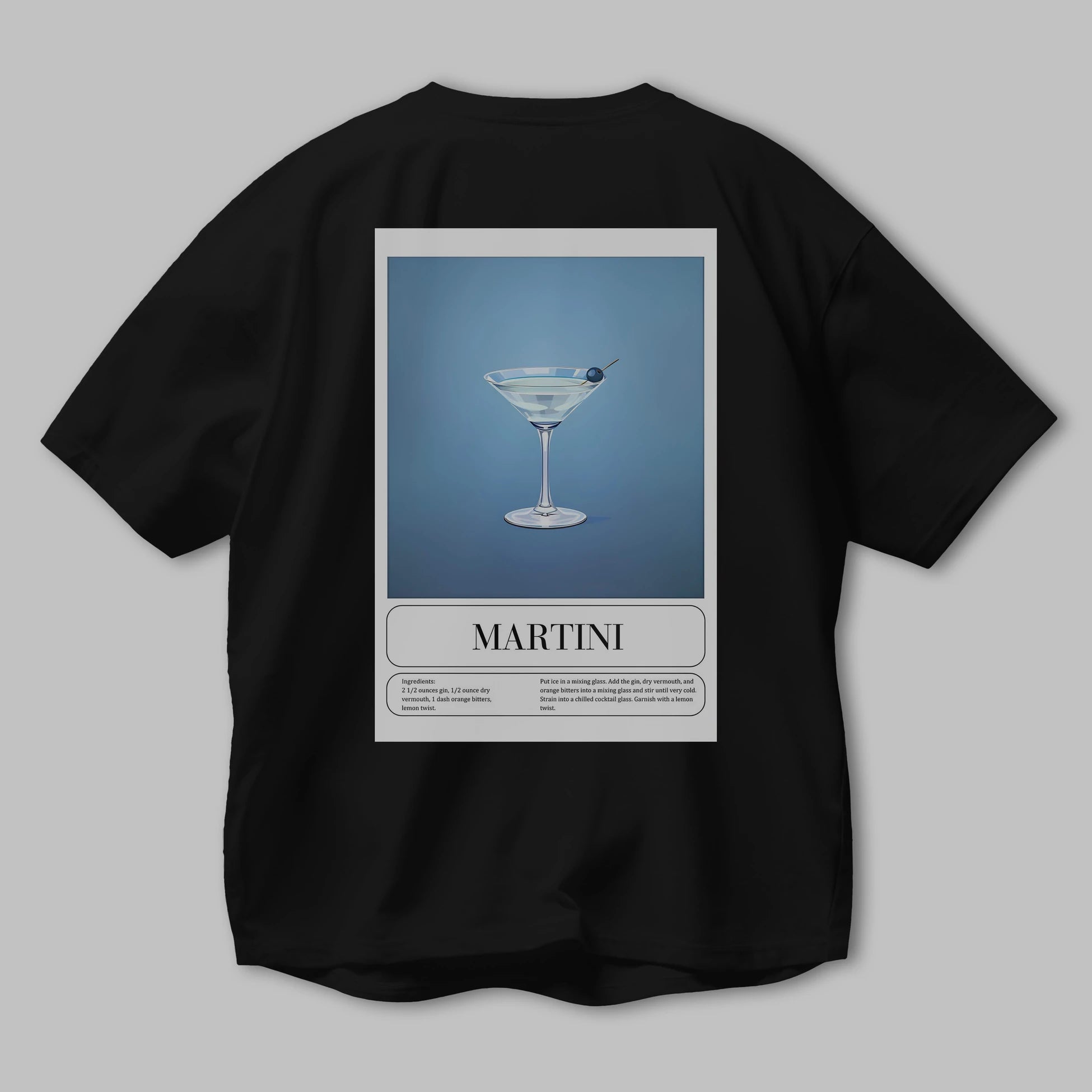 Martini Arka Baskılı Oversize t-shirt Erkek Kadın Unisex %100 Pamuk Bisiklet Yaka tişort