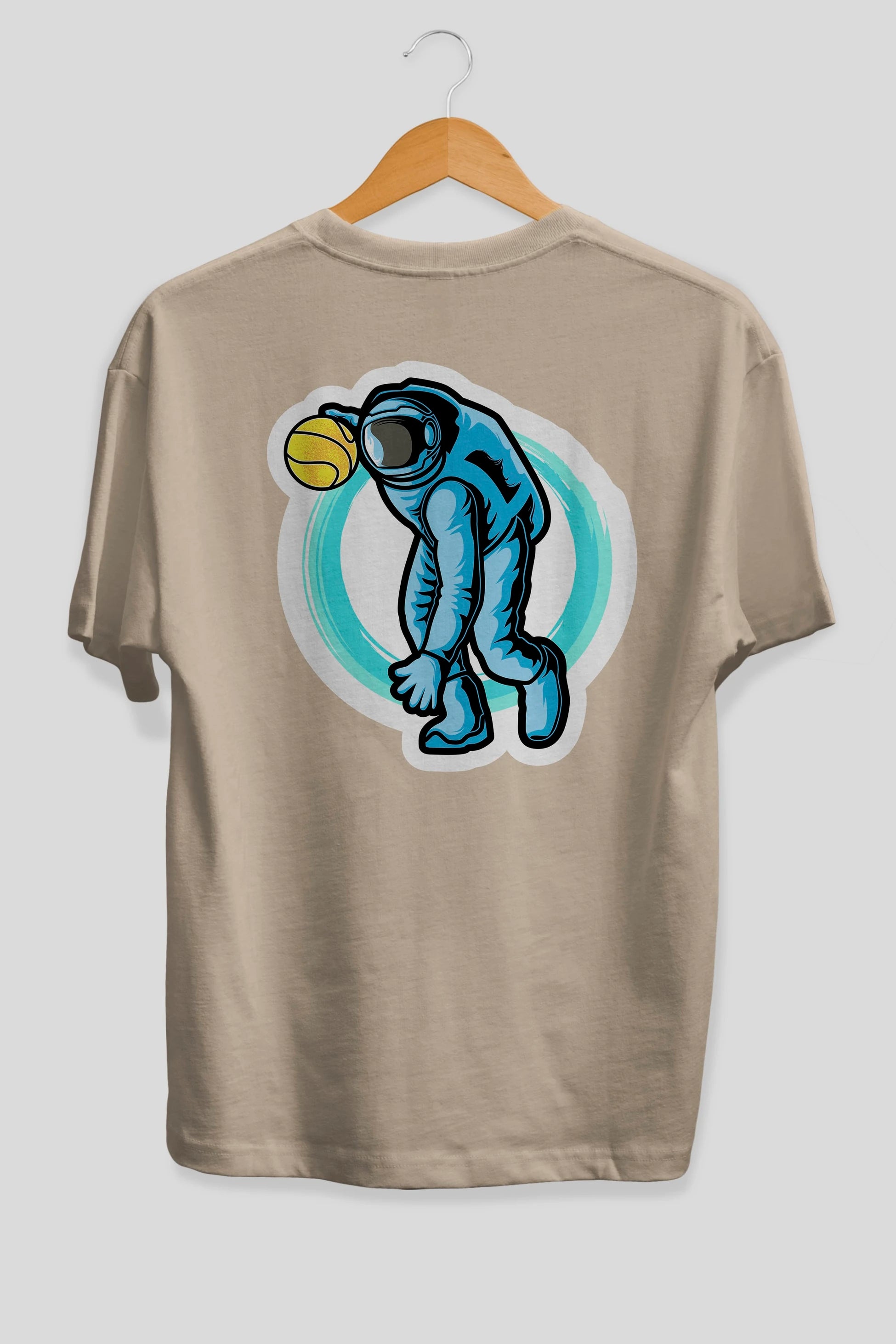 Astronaut Dribble Sticker Arka Baskılı Oversize t-shirt Erkek Kadın Unisex