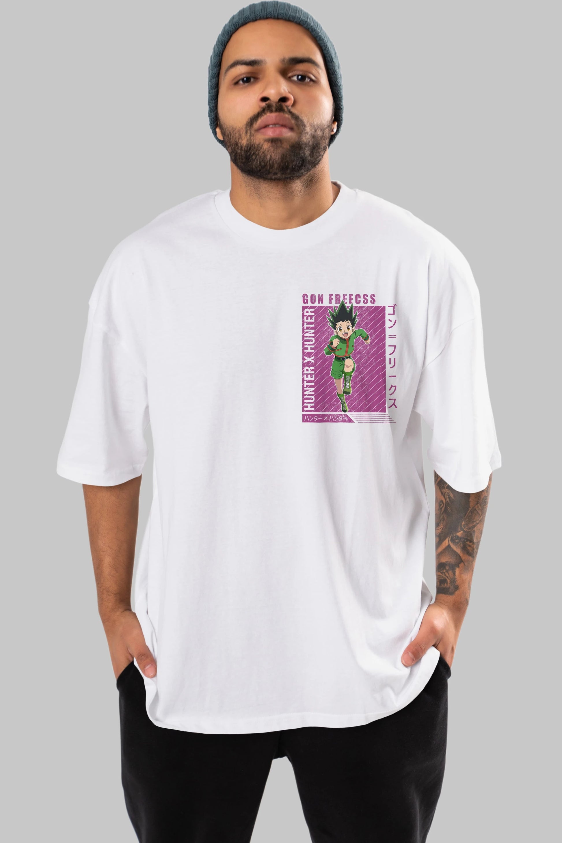 Gon Freecss HUNTER X HUNTER 3 Ön Sol Baskılı Oversize t-shirt Erkek Kadın Unisex %100 Pamuk Bisiklet Yaka tişort