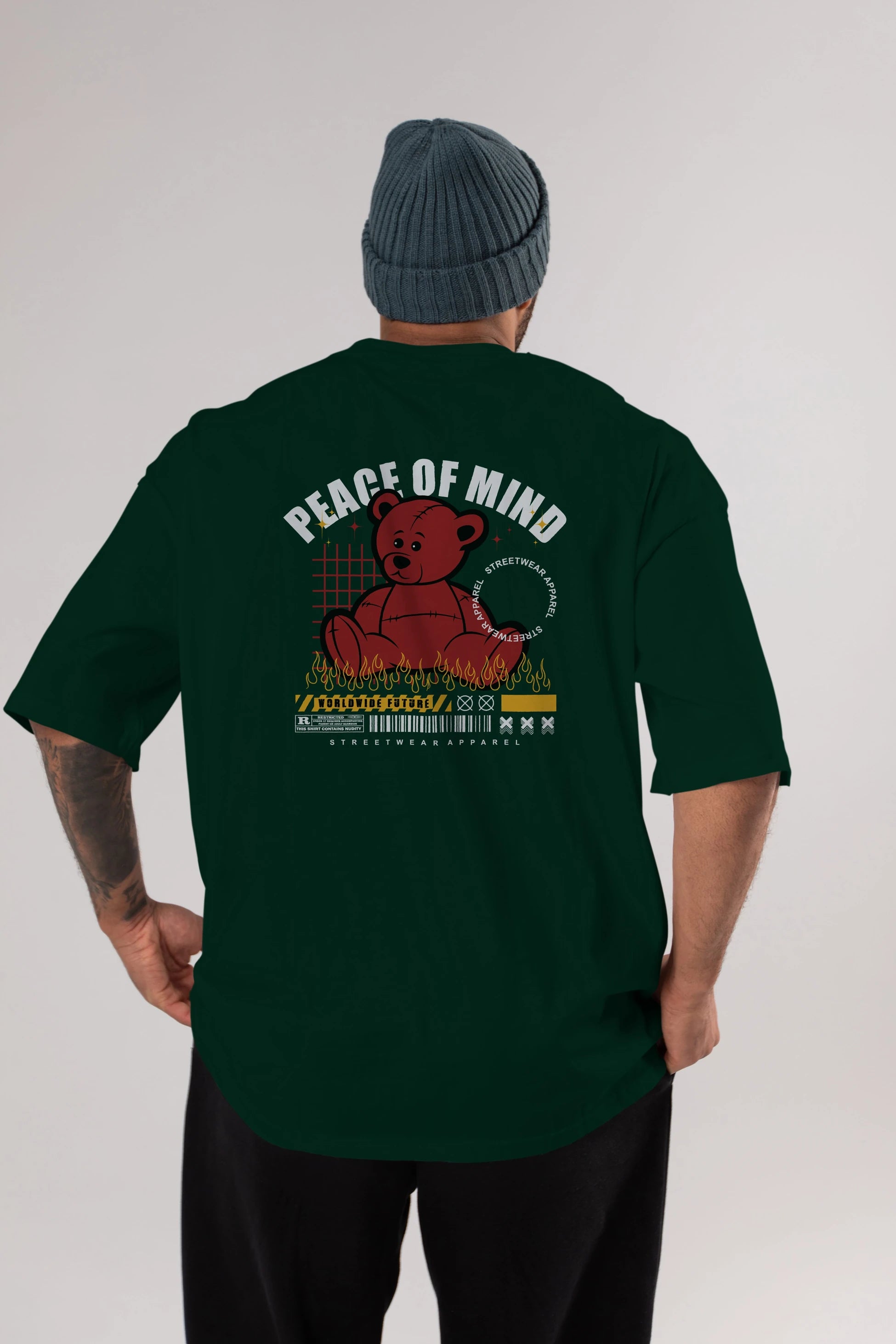 Teddy Bear Peace of Mind Arka Baskılı Oversize t-shirt Erkek Kadın Unisex