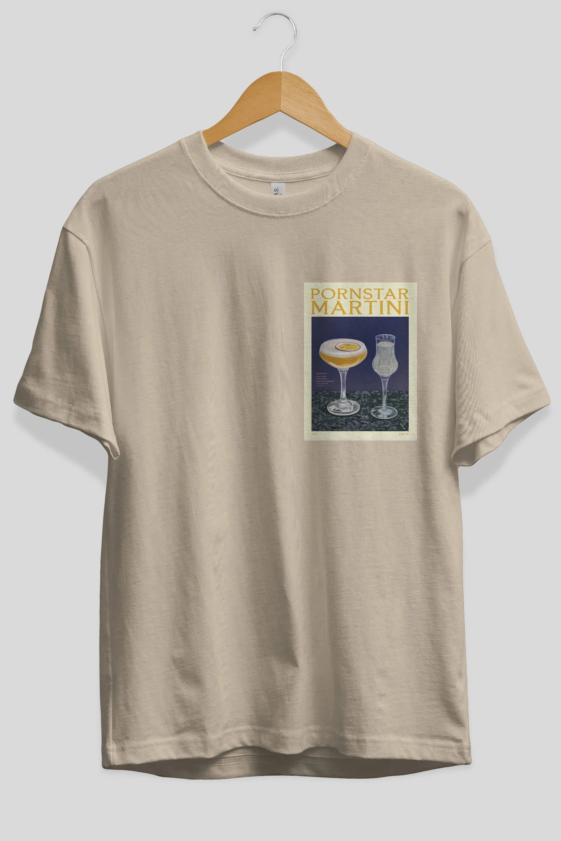 P.rnstar Martini Ön Sol Baskılı Oversize t-shirt Erkek Kadın Unisex %100 Pamuk Bisiklet Yaka tişort