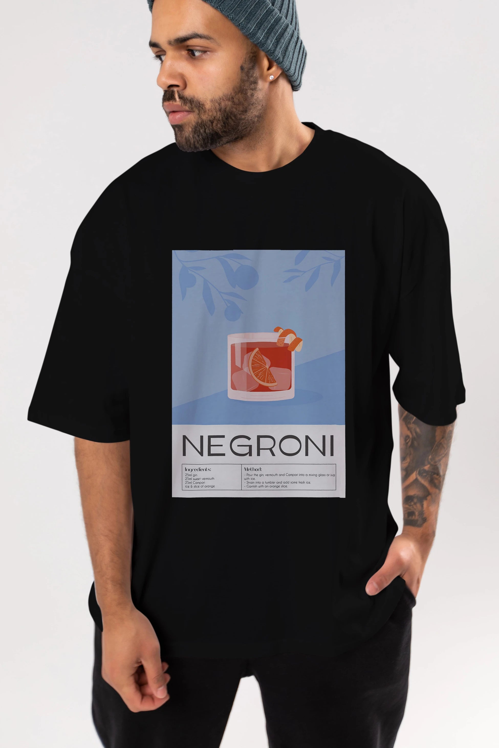 Negroni Ön Baskılı Oversize t-shirt Erkek Kadın Unisex %100 Pamuk Bisiklet Yaka tişort