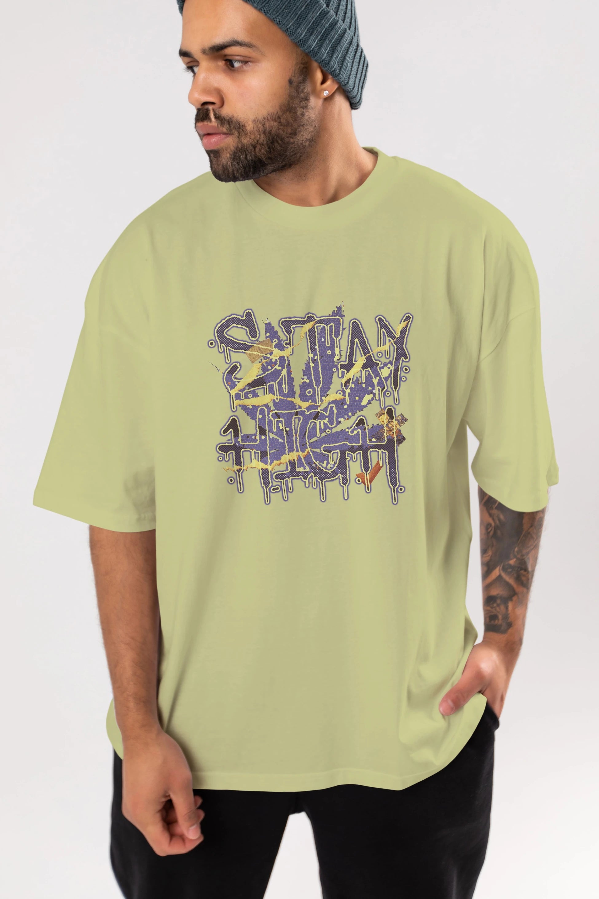 Stay High Ön Baskılı Oversize t-shirt Erkek Kadın Unisex