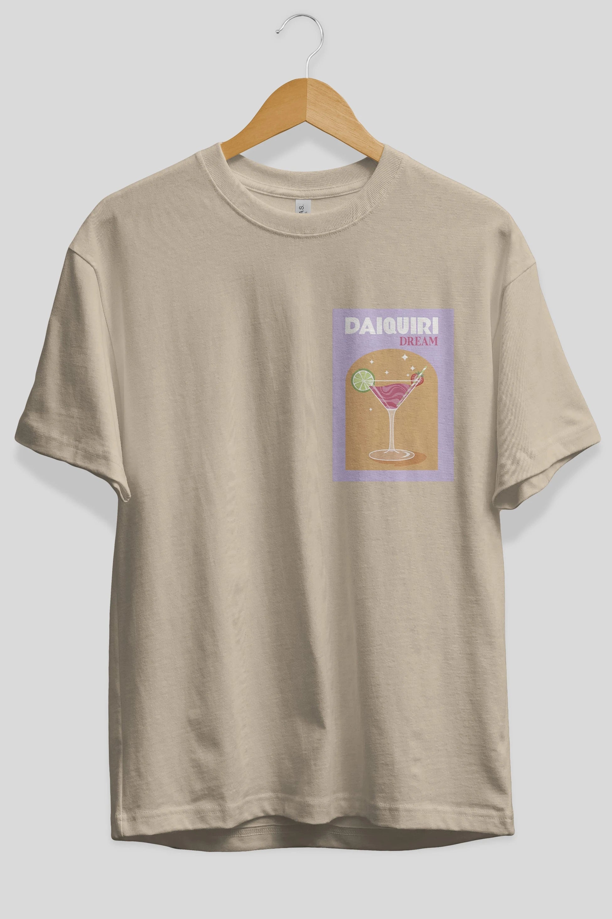Daiquiri Dream Ön Sol Baskılı Oversize t-shirt Erkek Kadın Unisex %100 Pamuk Bisiklet Yaka tişort