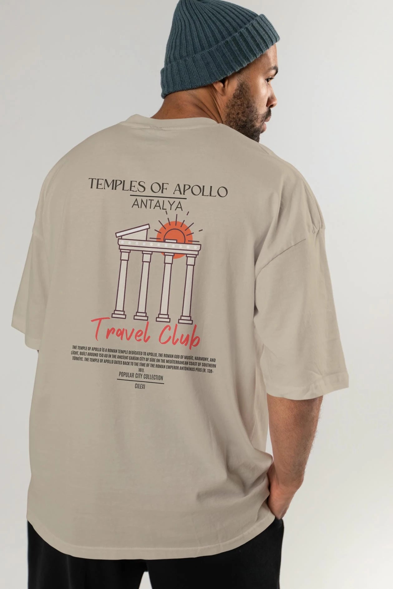 Temples Of Apollo Antalya Arka Baskılı Oversize t-shirt Erkek Kadın Pamuk Bisiklet Yaka tişort