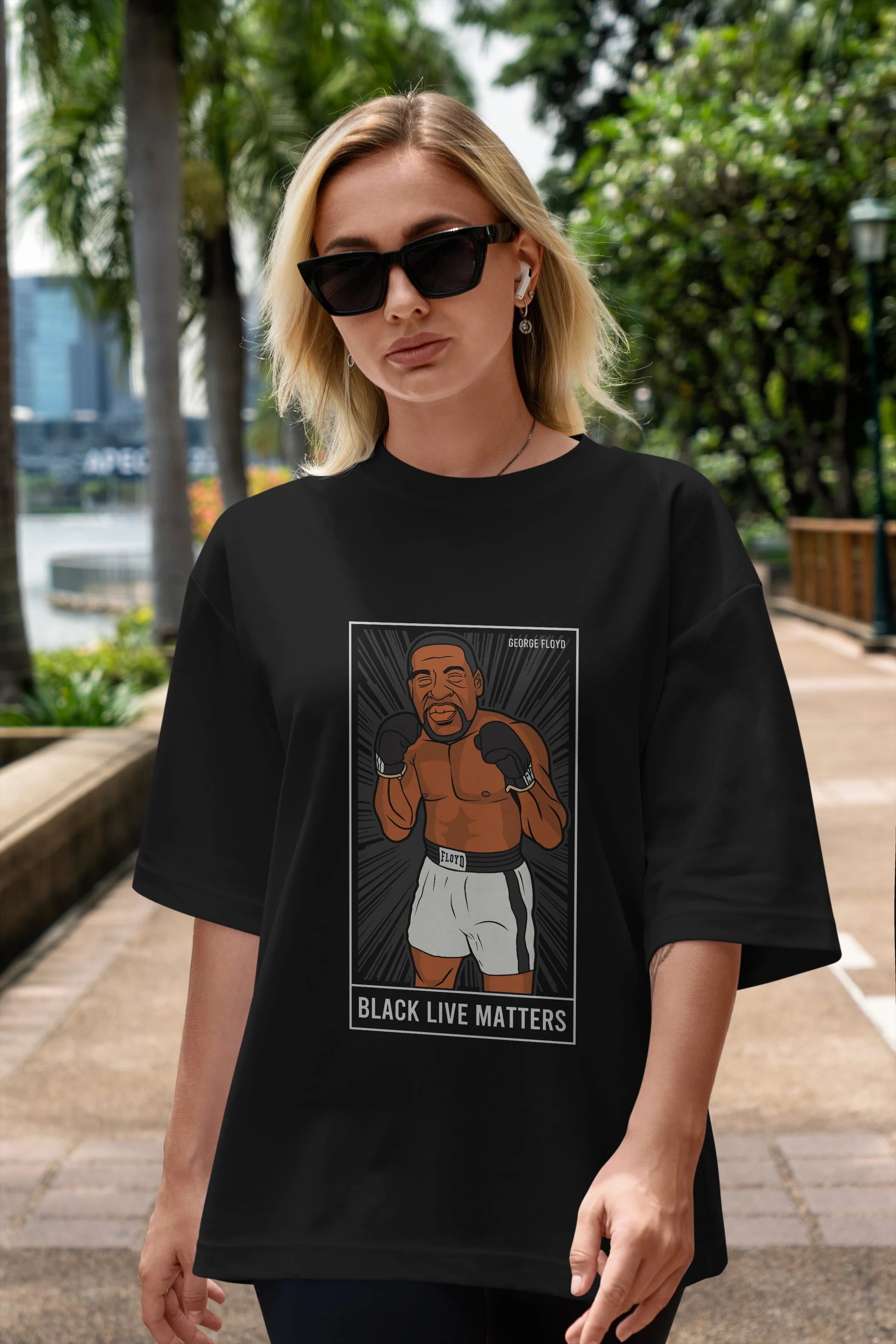 George Floyd Boxer Ön Baskılı Oversize t-shirt Erkek Kadın Unisex %100 Pamuk tişort