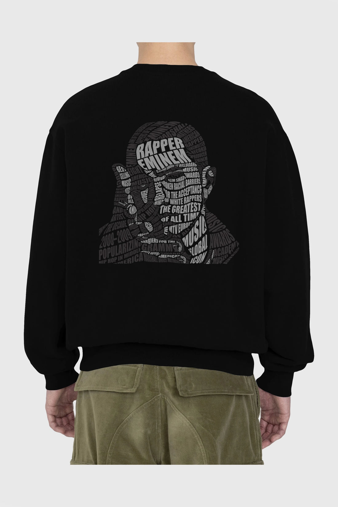 Eminem Calligram Arka Baskılı Oversize Sweatshirt Erkek Kadın Unisex