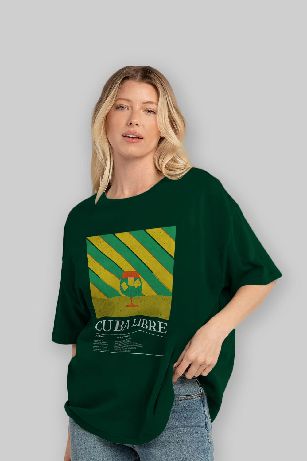 Cuba Libre Kokteyl Ön Baskılı Oversize t-shirt Erkek Kadın %100 Pamuk Bisiklet Yaka tişort