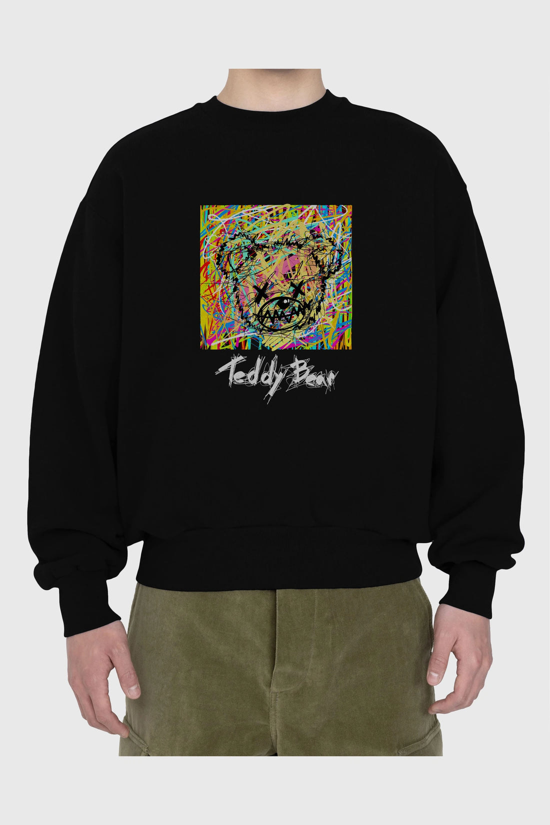 Teddy Bear 3 Ön Baskılı Oversize Sweatshirt Erkek Kadın Unisex