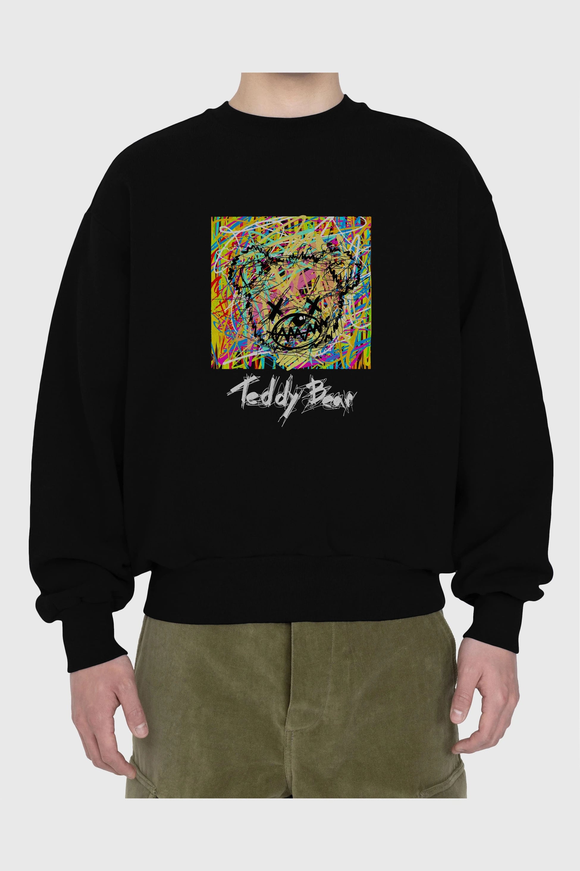 Teddy Bear 3 Ön Baskılı Oversize Sweatshirt Erkek Kadın Unisex
