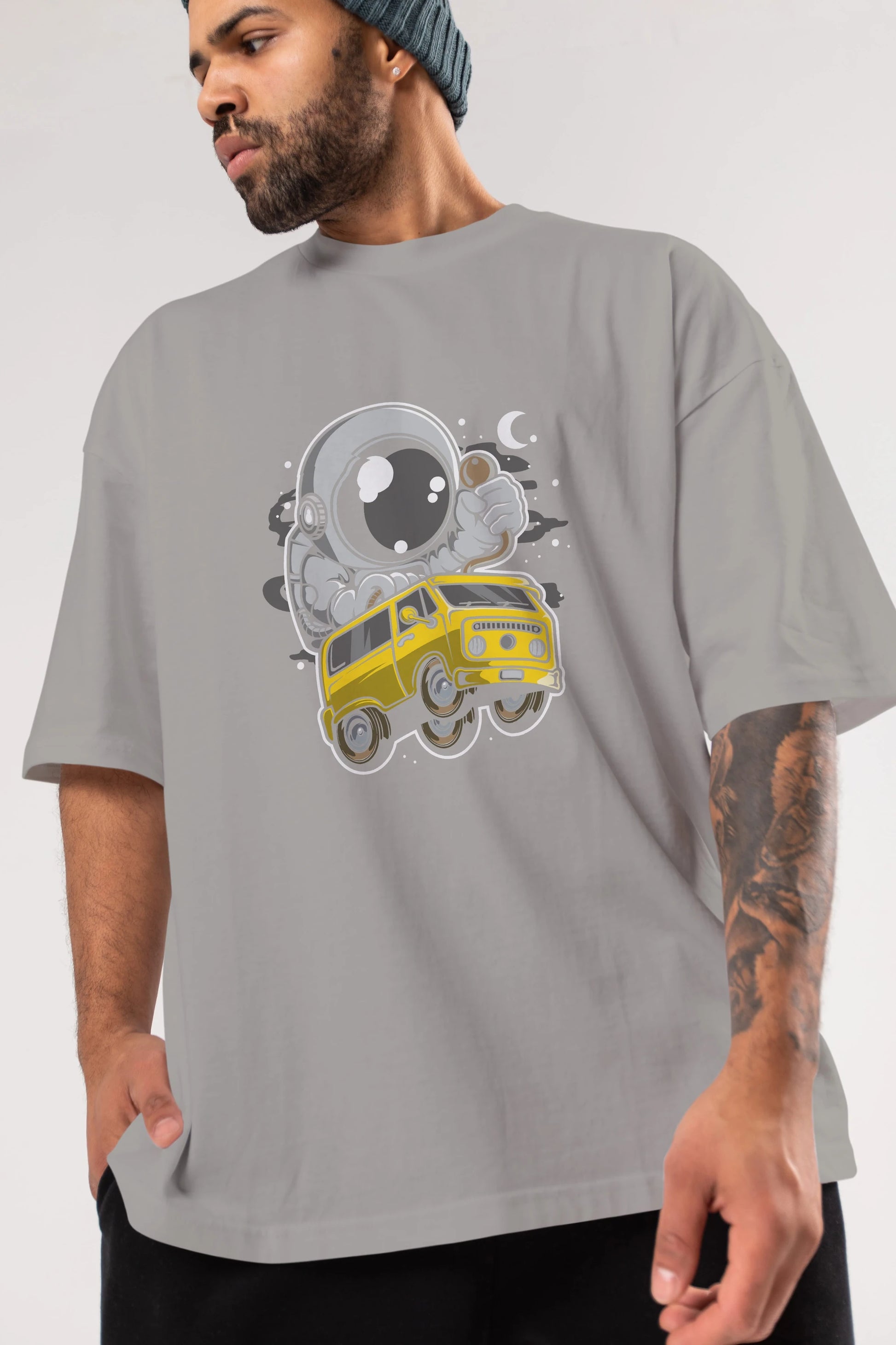 Astronaut Car Racer Ön Baskılı Oversize t-shirt Erkek Kadın Unisex