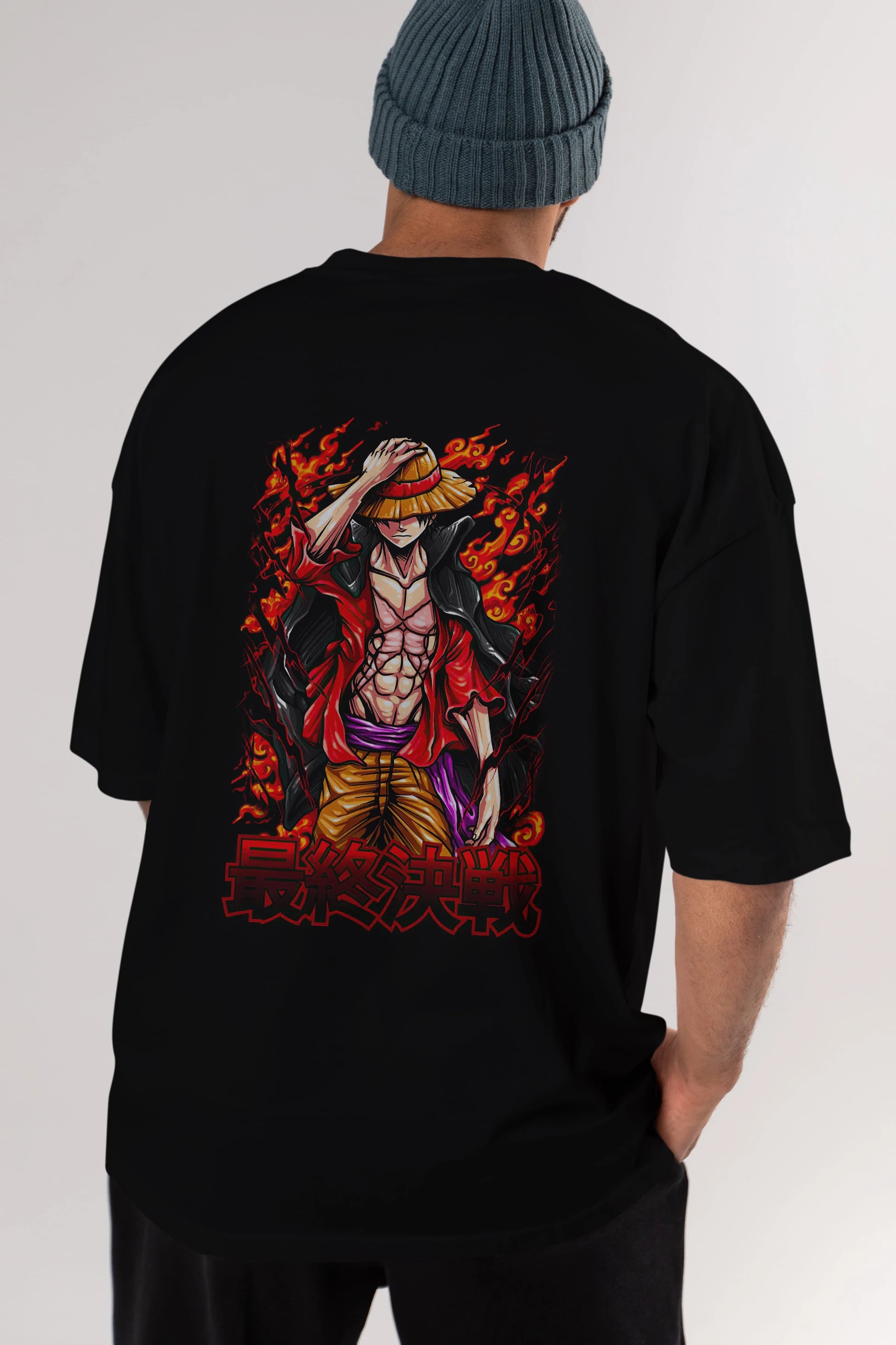 MONKEY D. LUFFY (3) Anime Arka Baskılı Oversize t-shirt Erkek Kadın Unisex
