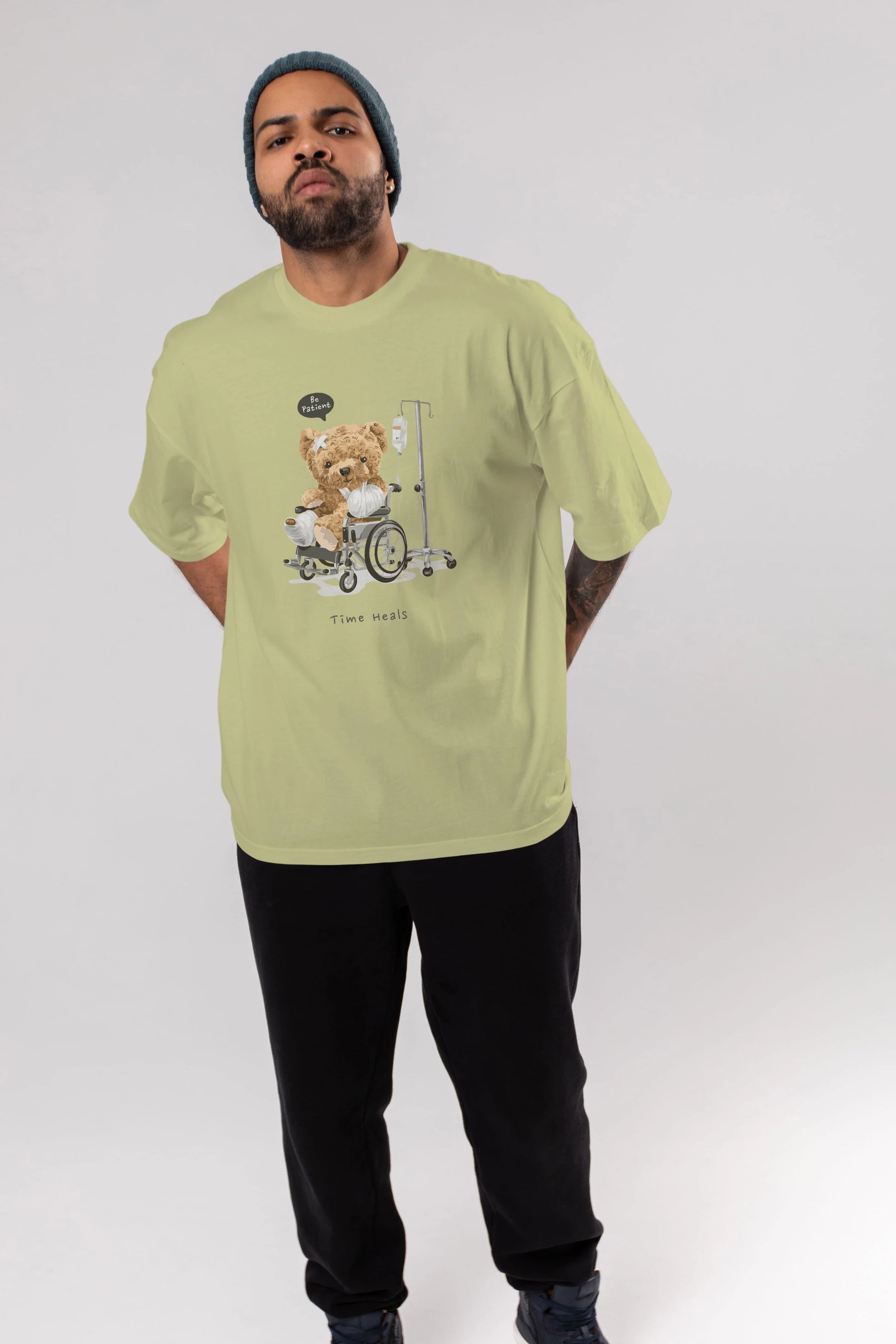 Teddy Bear Time Heals Ön Baskılı Oversize t-shirt Erkek Kadın Unisex %100 Pamuk