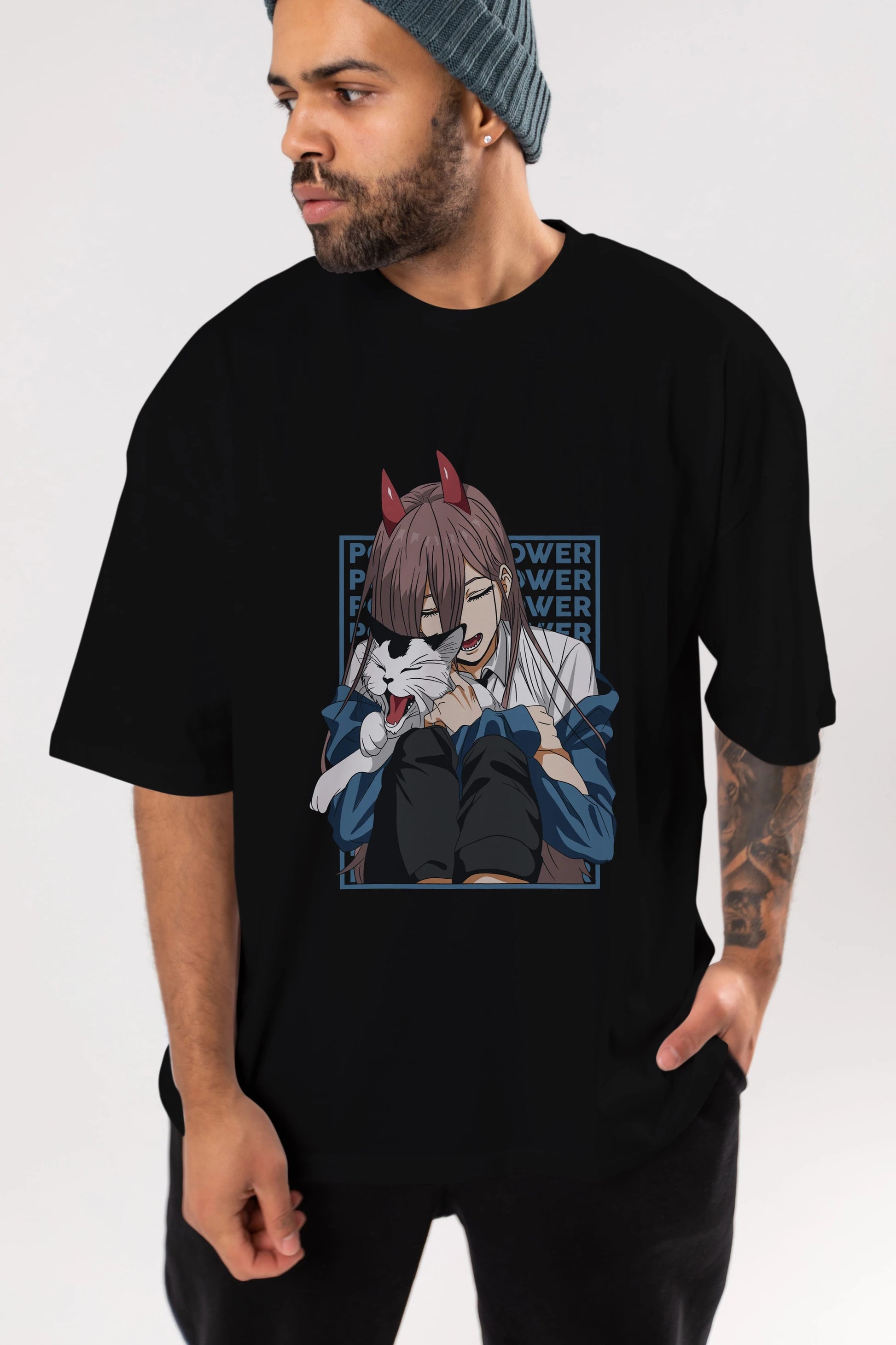 POWER CHAINSAWMAN Anime Ön Baskılı Oversize t-shirt %100 pamuk Erkek Kadın Unisex