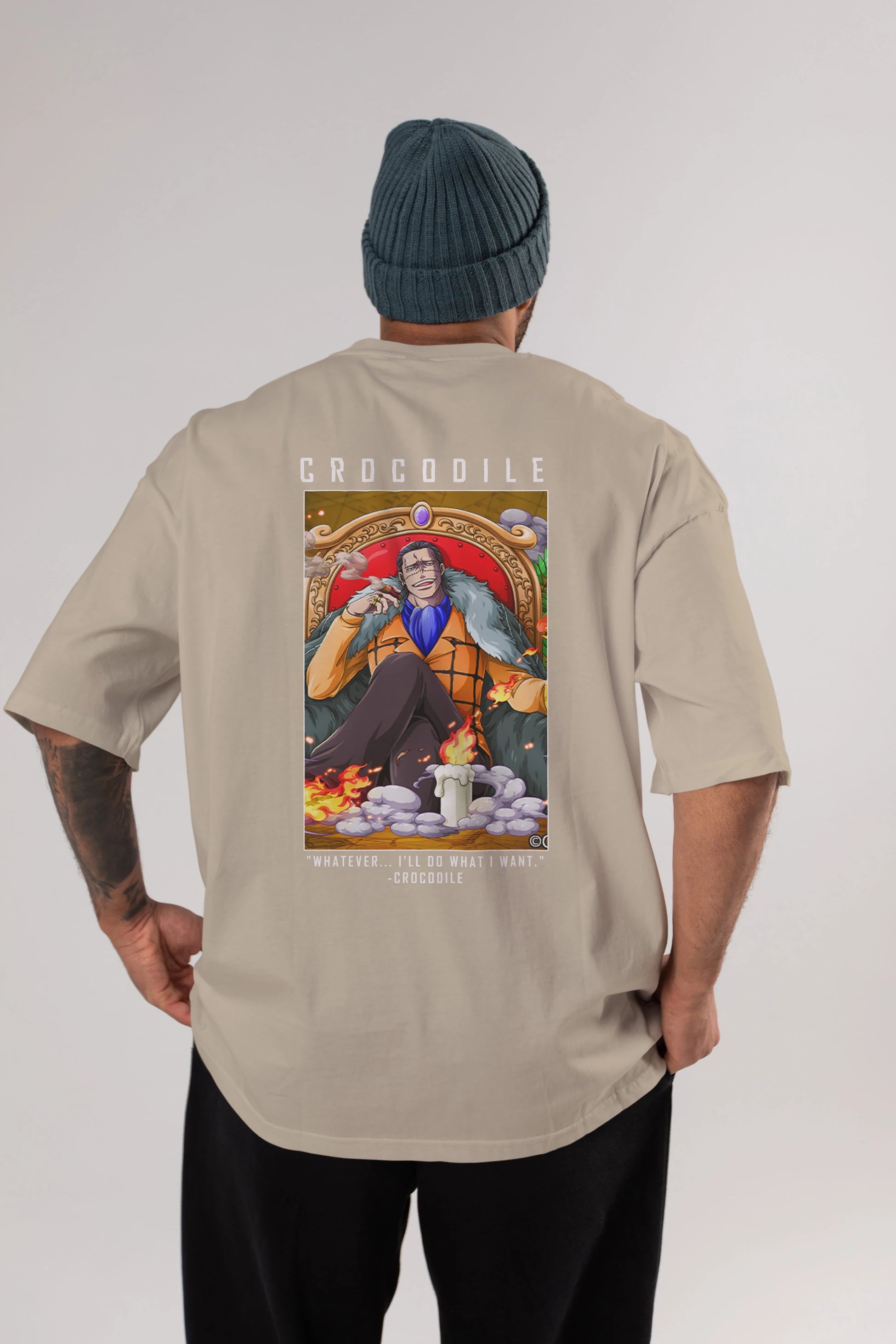 Crocodile Anime Arka Baskılı Oversize t-shirt Erkek Kadın Unisex %100 pamuk tişort