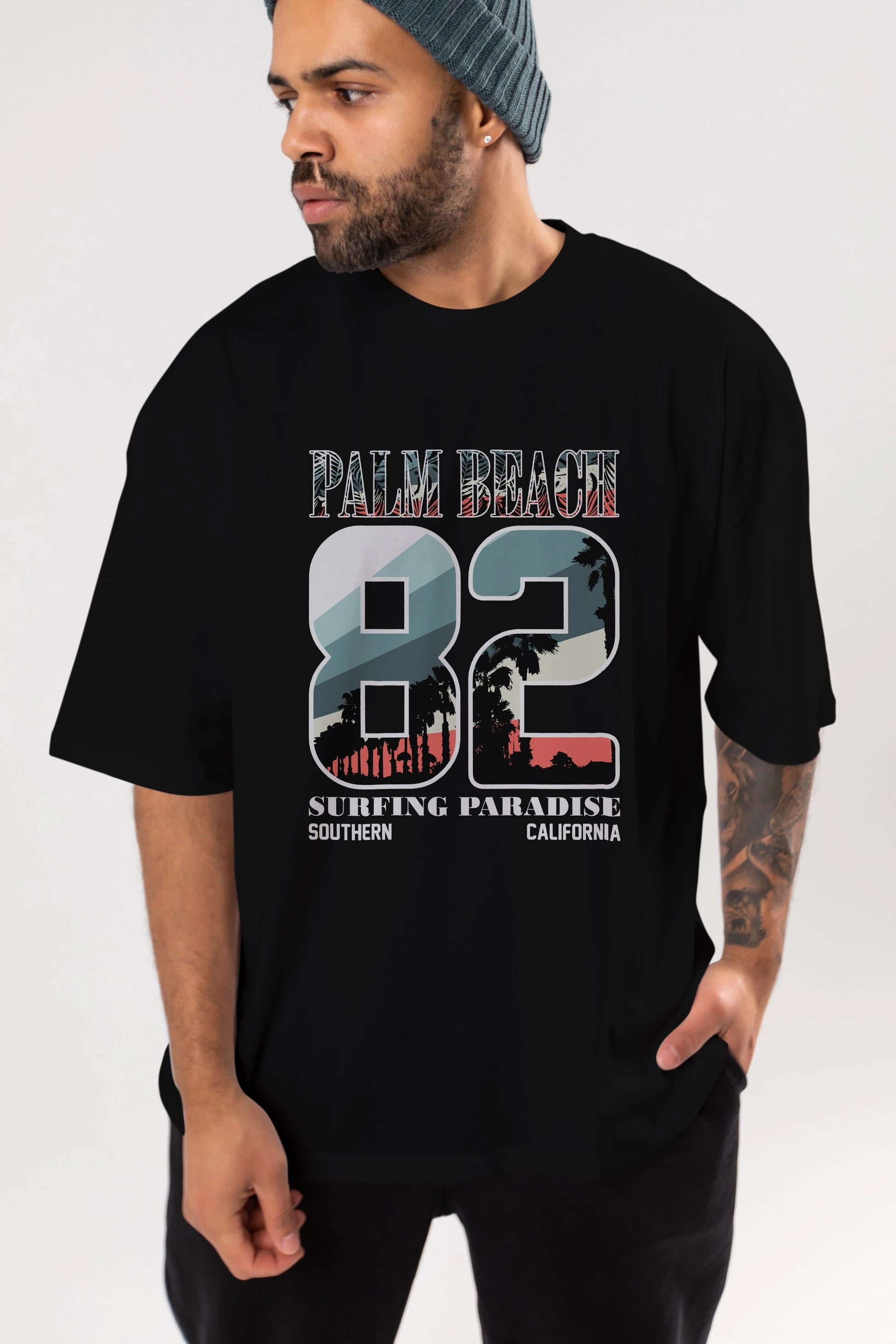 Palm Beach 82 Ön Baskılı Oversize t-shirt Erkek Kadın Unisex