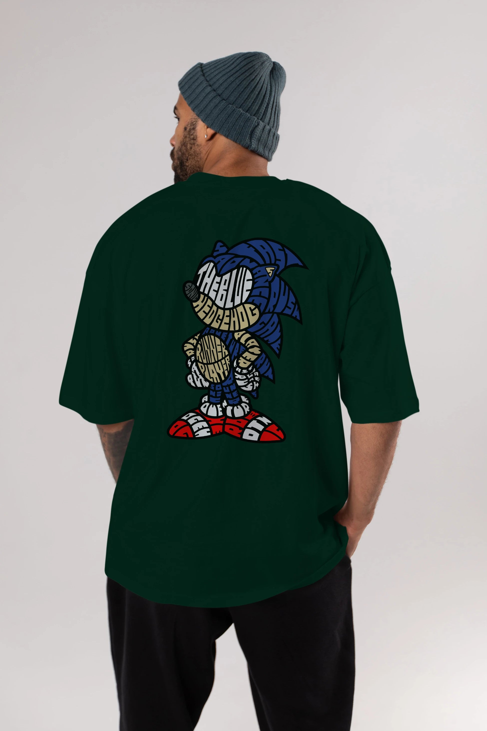 The Blue Hedgehog Arka Baskılı Oversize t-shirt %100 pamuk Erkek Kadın Unisex