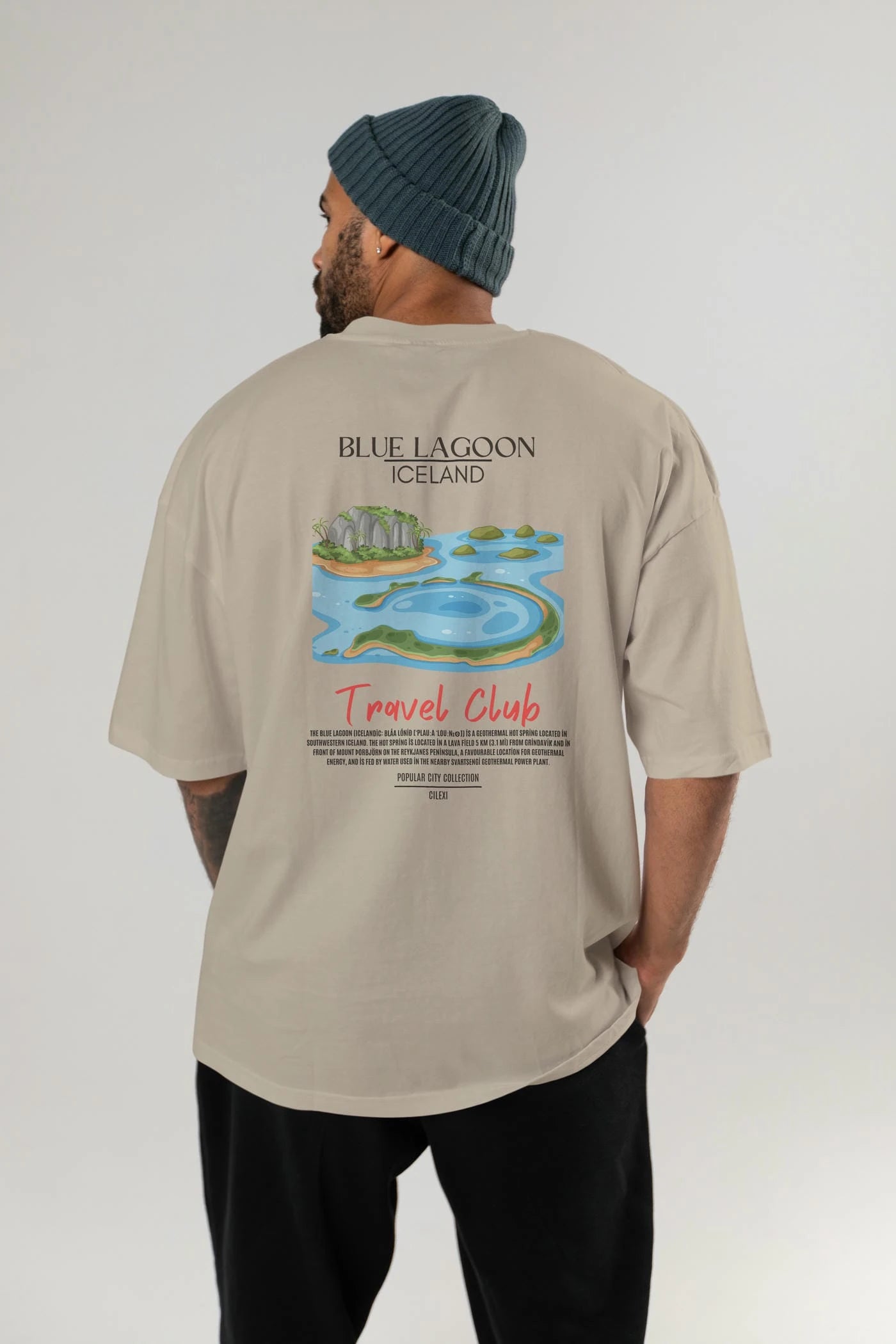 Blue Lagoon İceland Arka Baskılı Oversize t-shirt Erkek Kadın Pamuk Bisiklet Yaka tişort