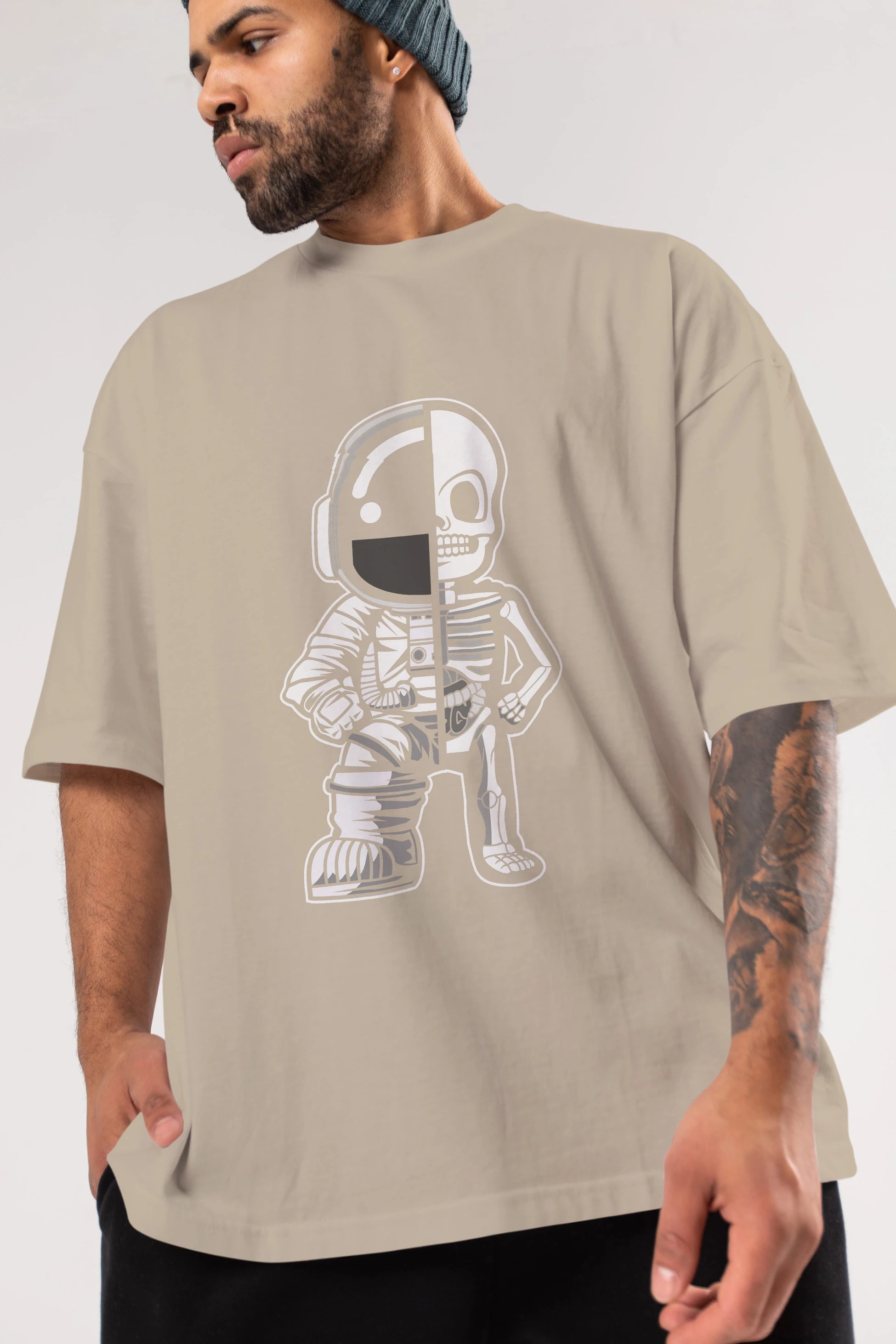 Astronaut Half Skeleton Ön Baskılı Oversize t-shirt Erkek Kadın Unisex